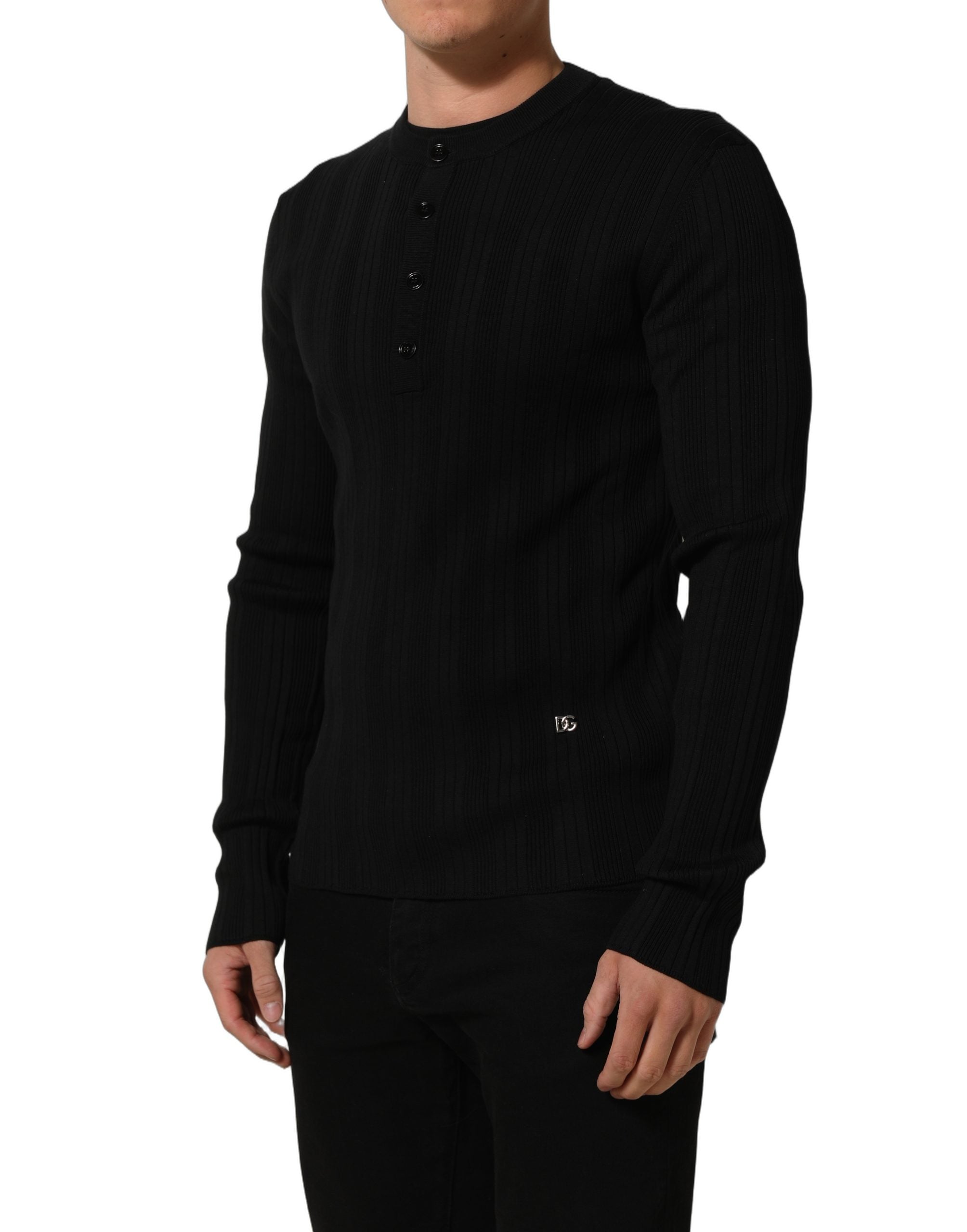 Dolce & Gabbana Black Silk Blend Henley Pullover Men Men's Sweater
