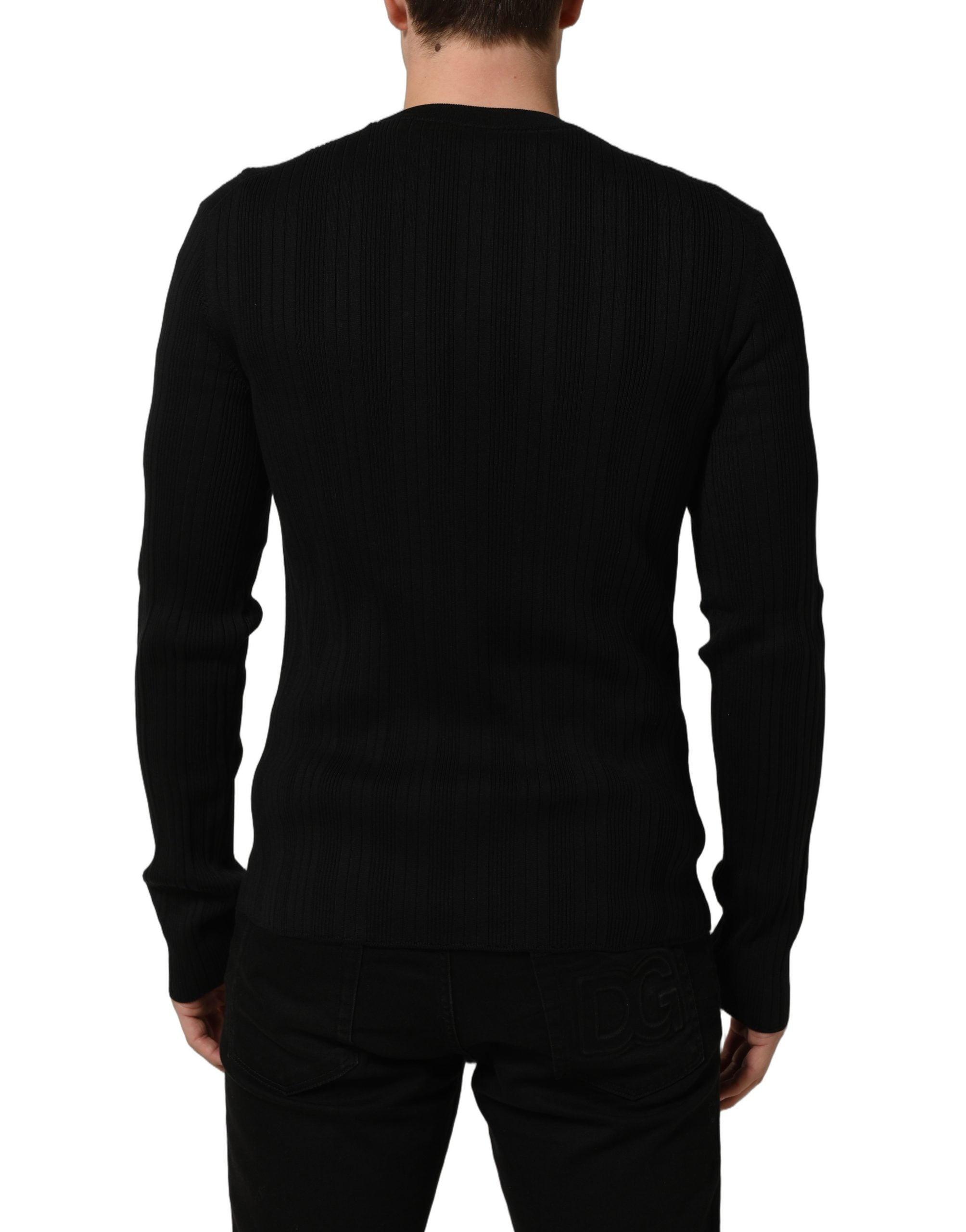 Dolce & Gabbana Black Silk Blend Henley Pullover Men Men's Sweater