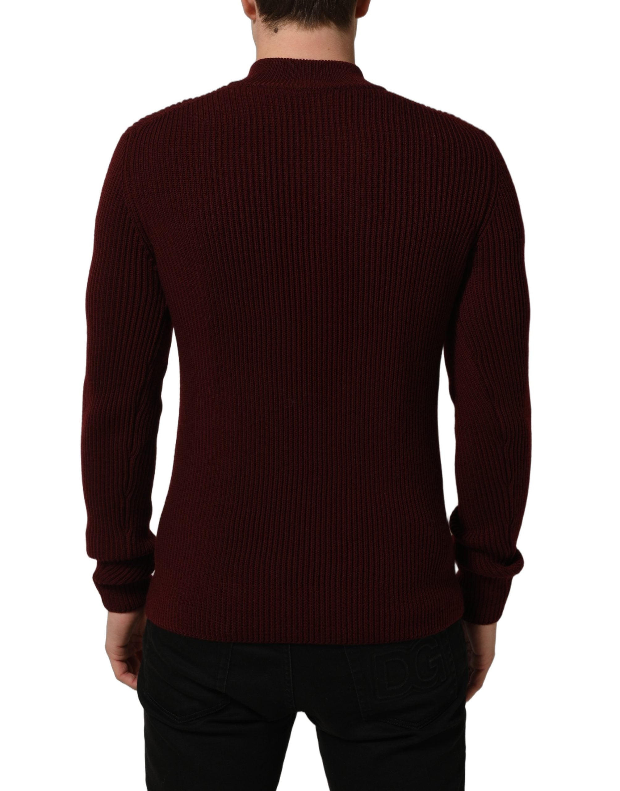 Dolce & Gabbana Burgundy Wool Half Zip Men Pullover Men's Sweater