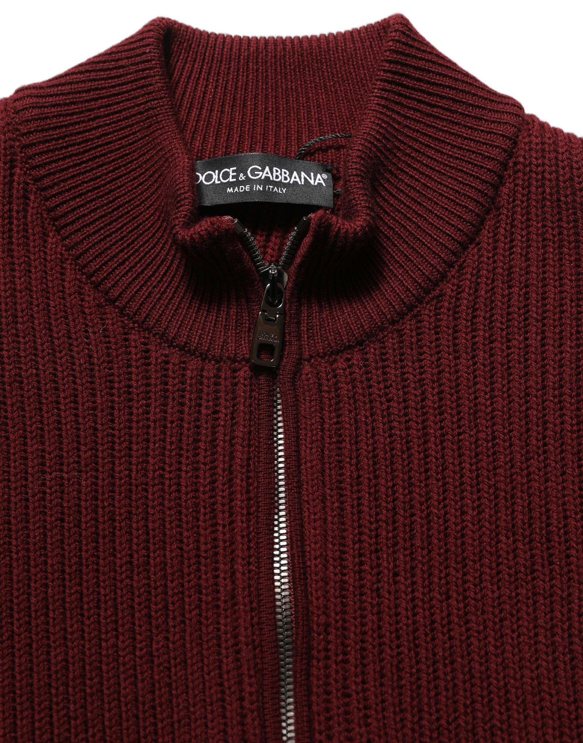 Dolce & Gabbana Burgundy Wool Half Zip Men Pullover Men's Sweater