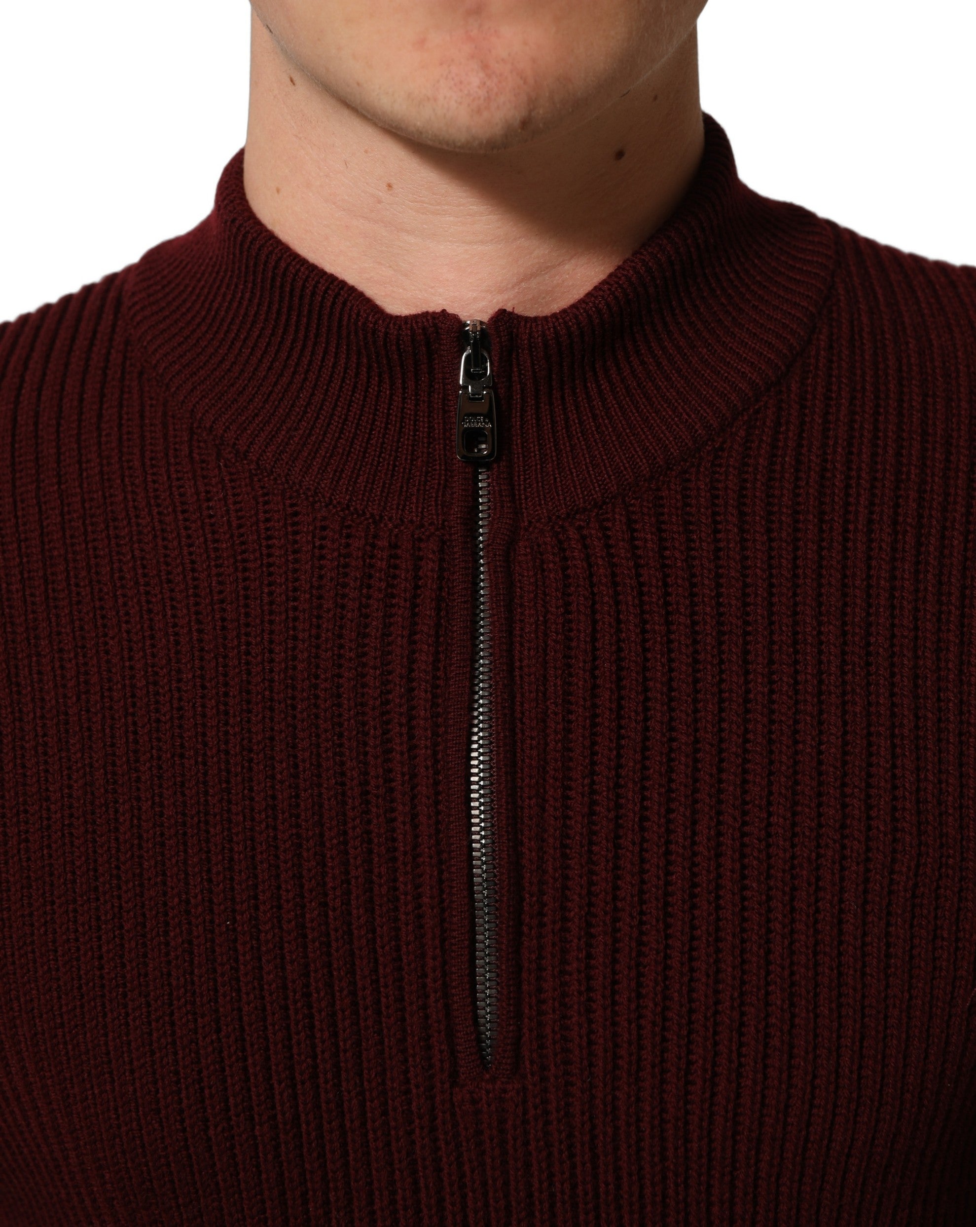 Dolce & Gabbana Burgundy Wool Half Zip Men Pullover Men's Sweater