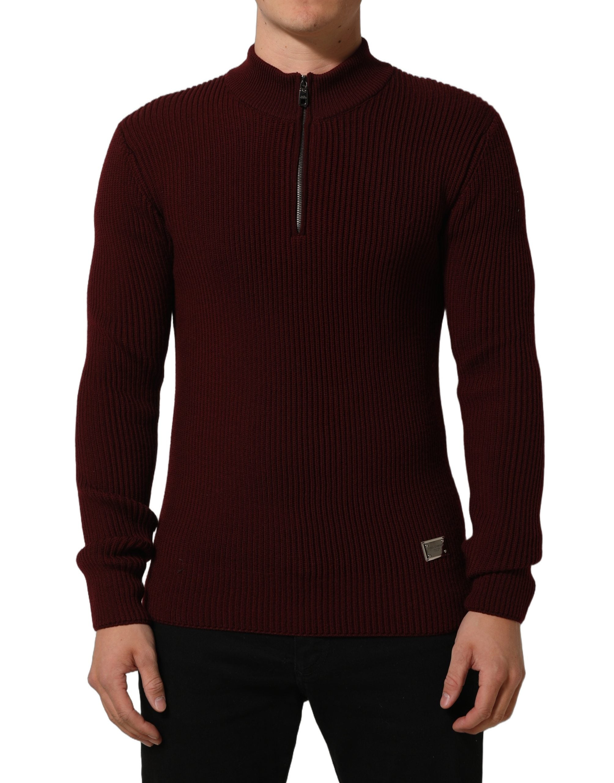 Dolce & Gabbana Burgundy Wool Half Zip Men Pullover Men's Sweater