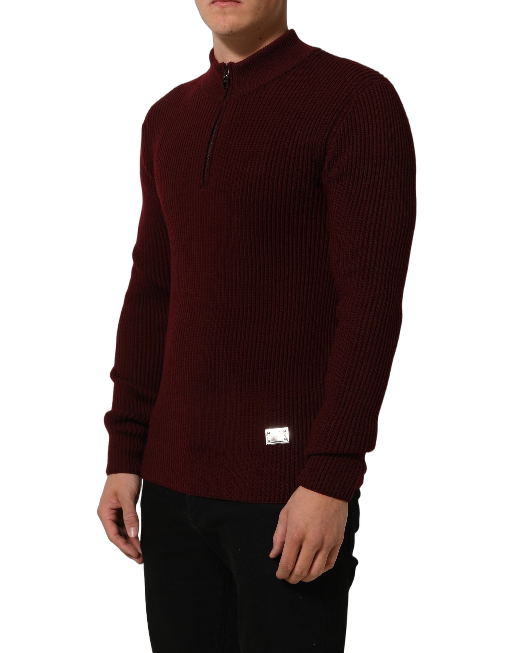 Dolce & Gabbana Burgundy Wool Half Zip Men Pullover Men's Sweater