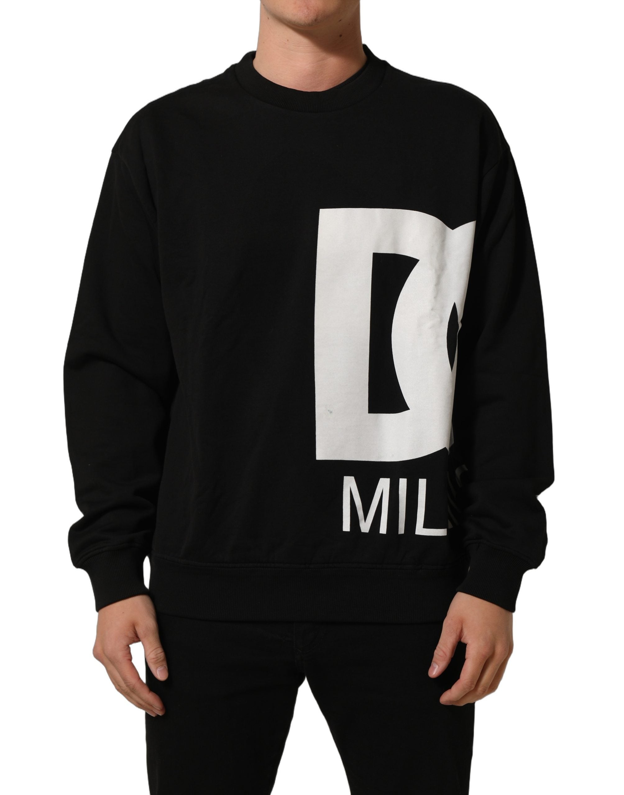 Dolce & Gabbana Black Cotton Logo Print Sweatshirt Men's Sweater (Pre-Owned)