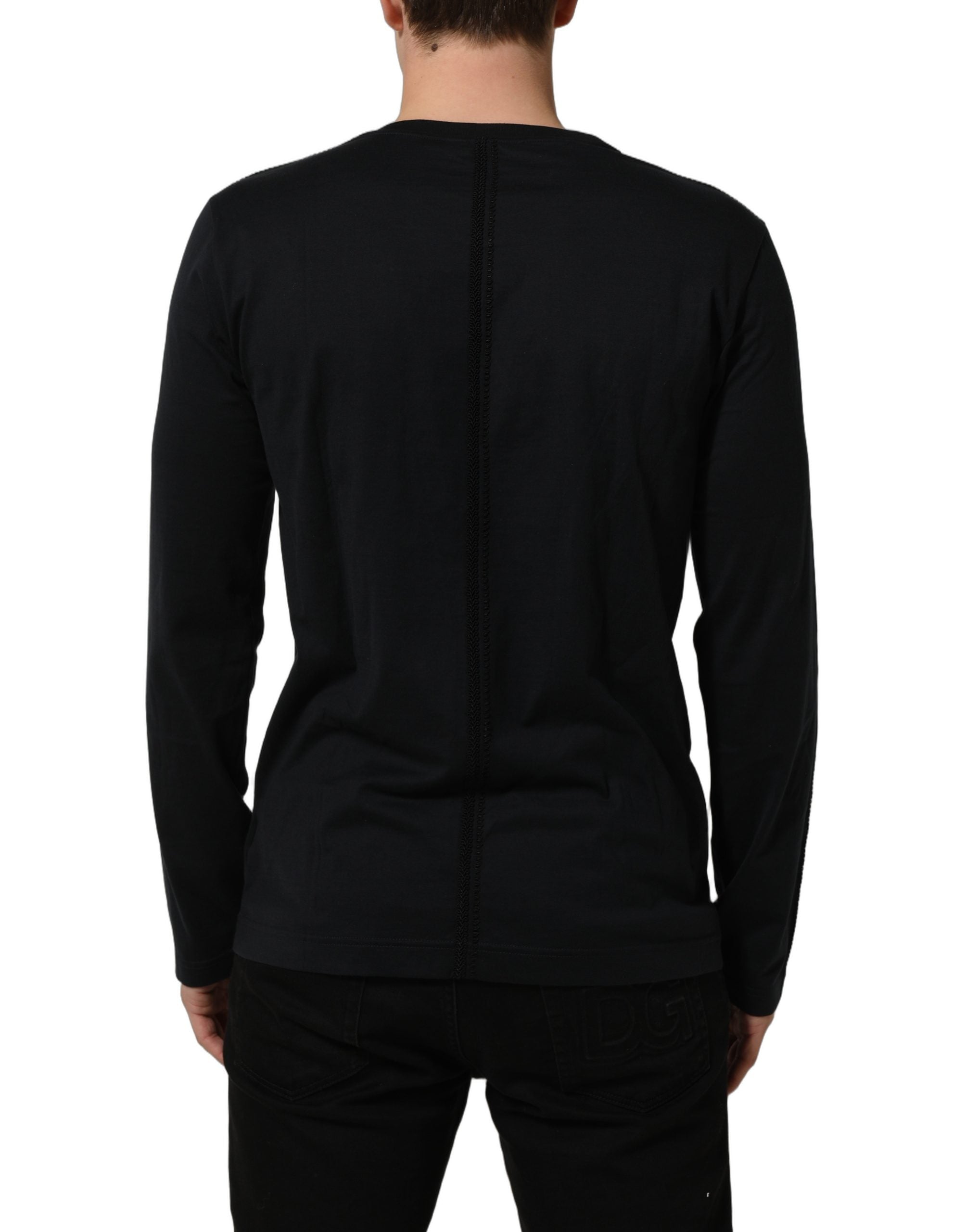 Dolce & Gabbana Dark Blue Cotton Round Neck Pullover Men's Sweater