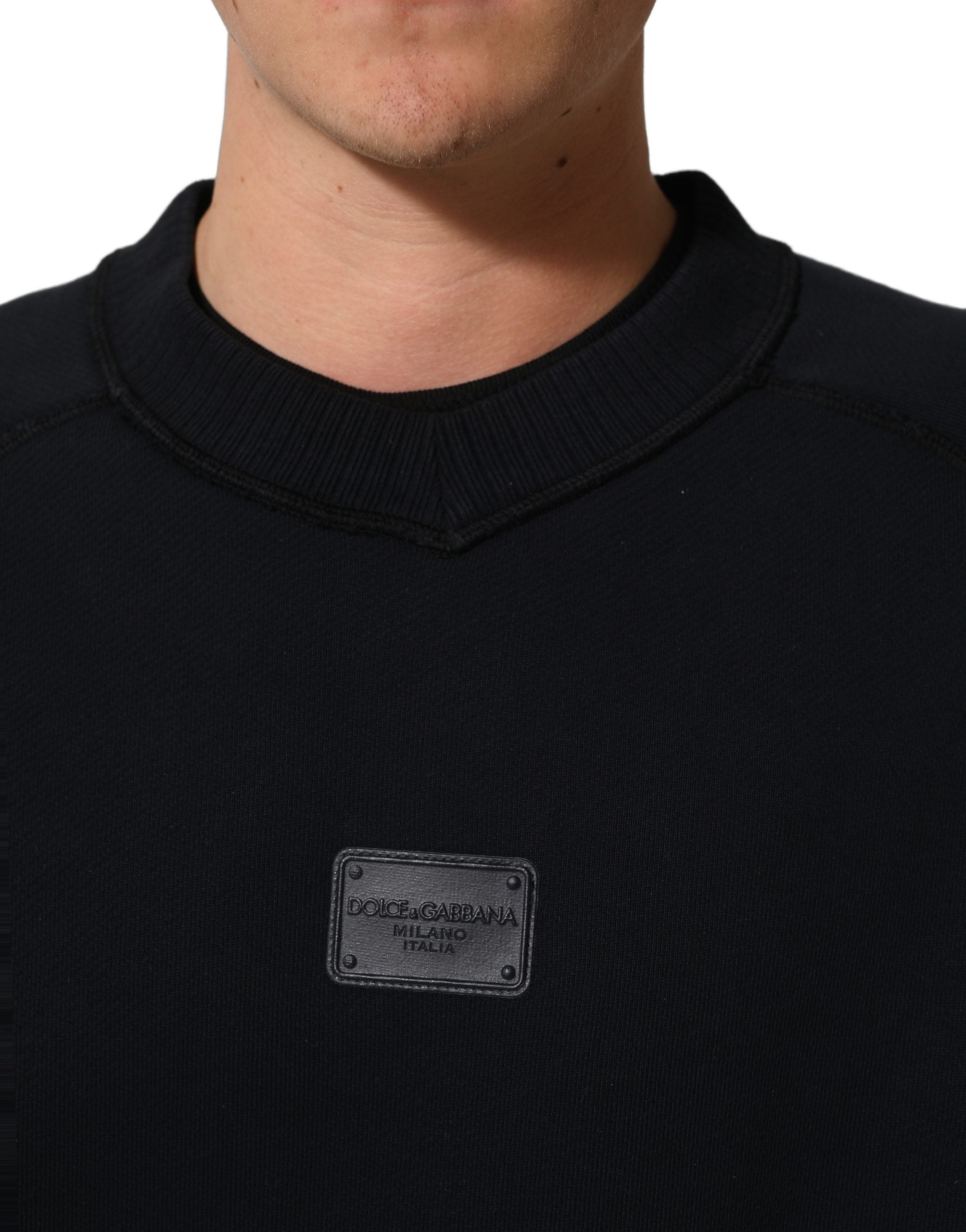 Dolce & Gabbana Black Logo Plaque Cotton Crew Neck Pullover Men's Sweater (Pre-Owned)
