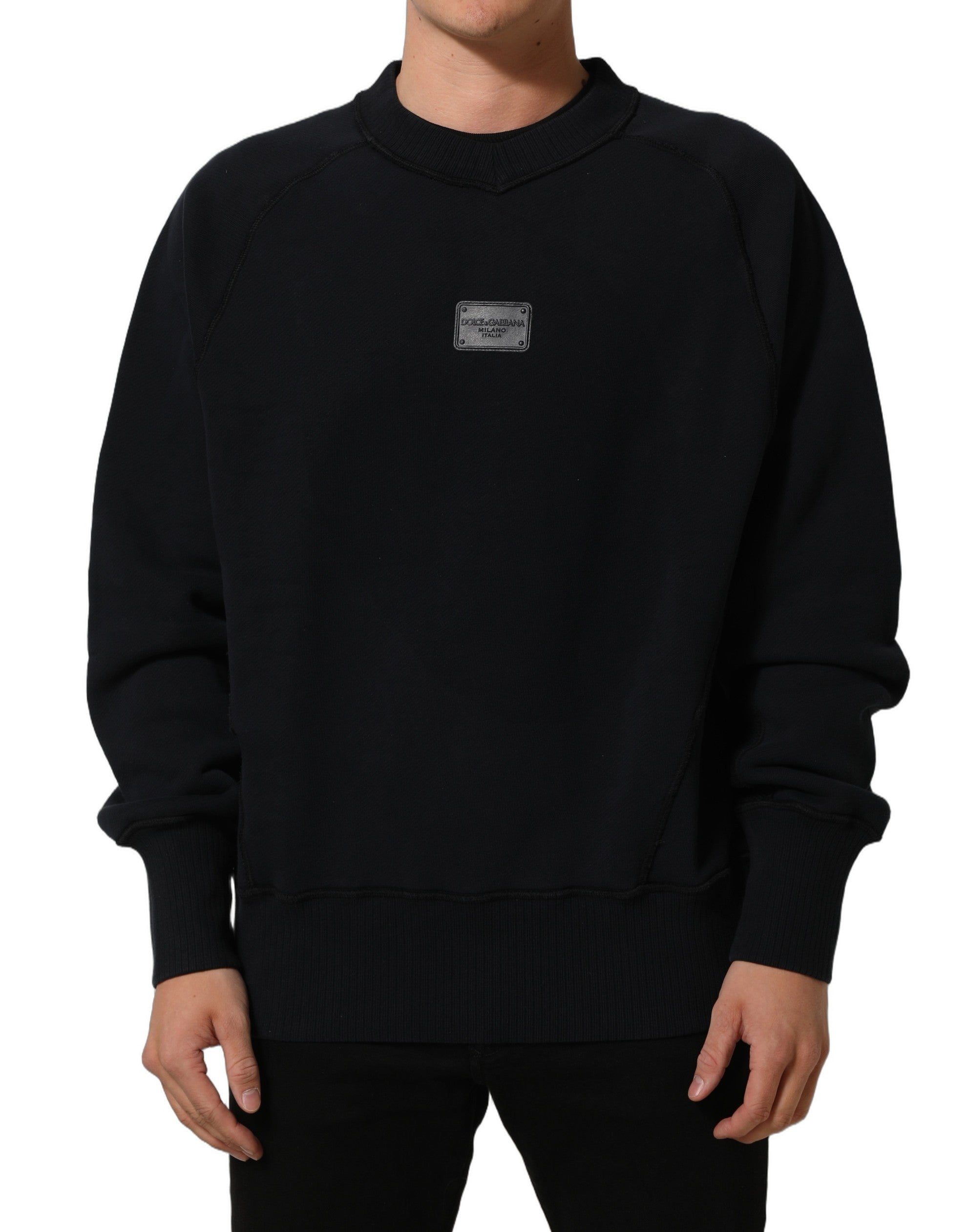 Dolce & Gabbana Black Logo Plaque Cotton Crew Neck Pullover Men's Sweater (Pre-Owned)