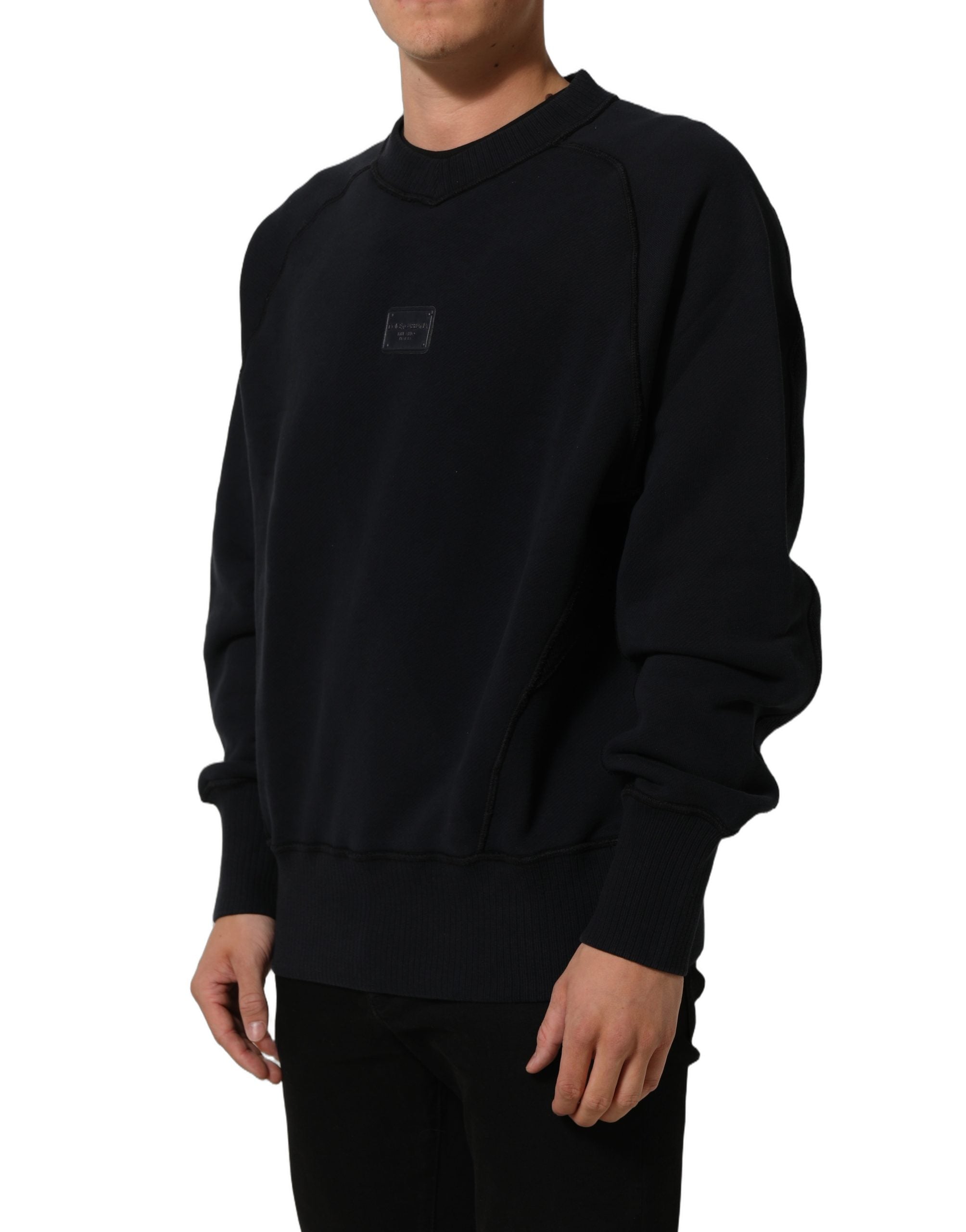 Dolce & Gabbana Black Logo Plaque Cotton Crew Neck Pullover Men's Sweater (Pre-Owned)