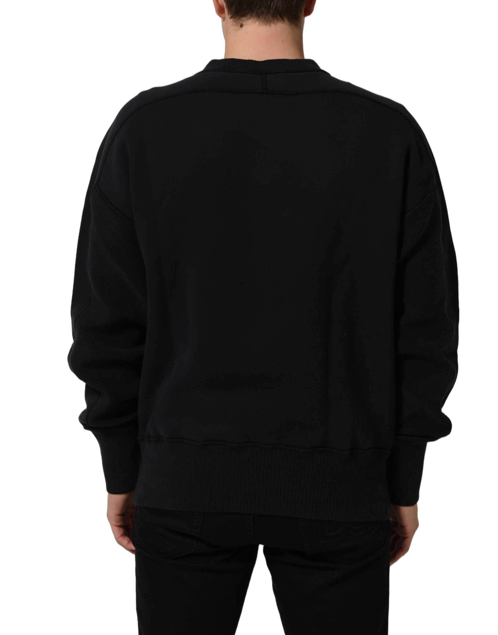 Dolce & Gabbana Black Logo Plaque Cotton Crew Neck Pullover Men's Sweater (Pre-Owned)