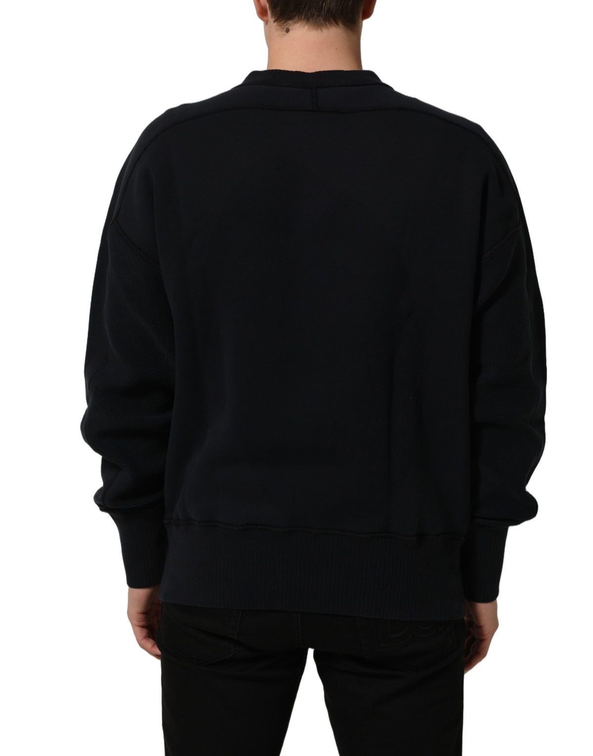 Dolce & Gabbana Black Logo Plaque Cotton Crew Neck Pullover Men's Sweater (Pre-Owned)