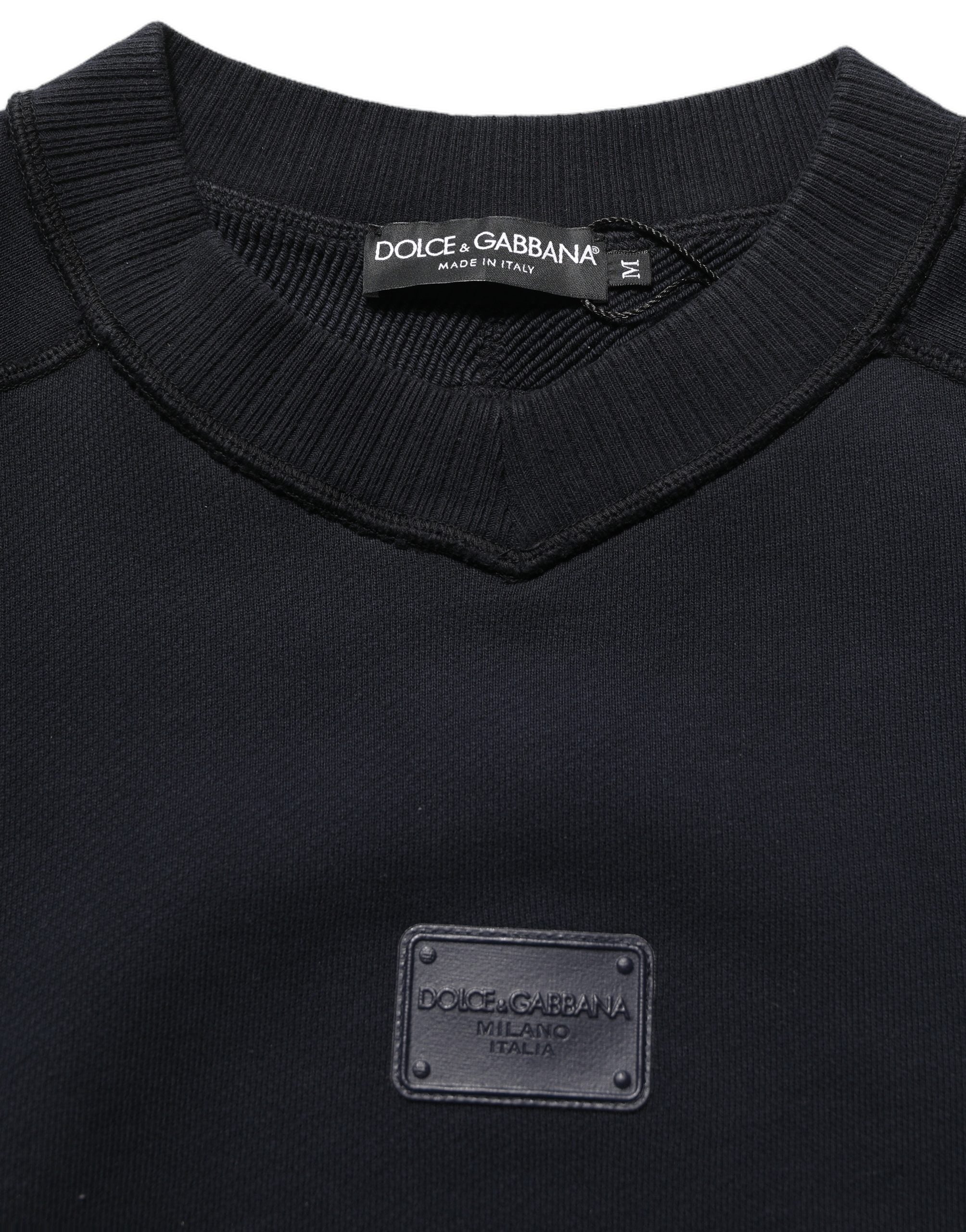 Dolce & Gabbana Black Logo Plaque Cotton Crew Neck Pullover Men's Sweater (Pre-Owned)