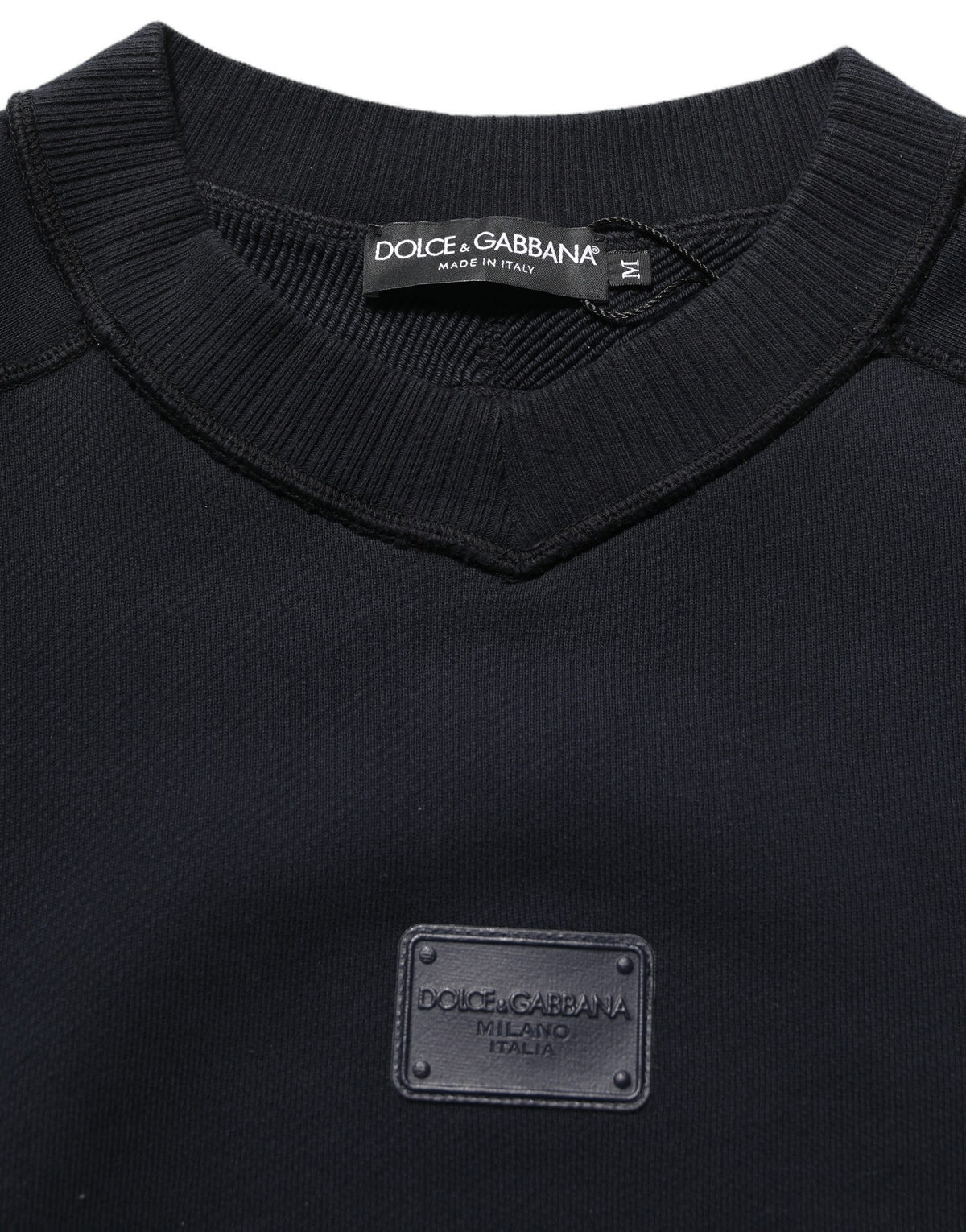 Dolce & Gabbana Black Logo Plaque Cotton Crew Neck Pullover Men's Sweater (Pre-Owned)