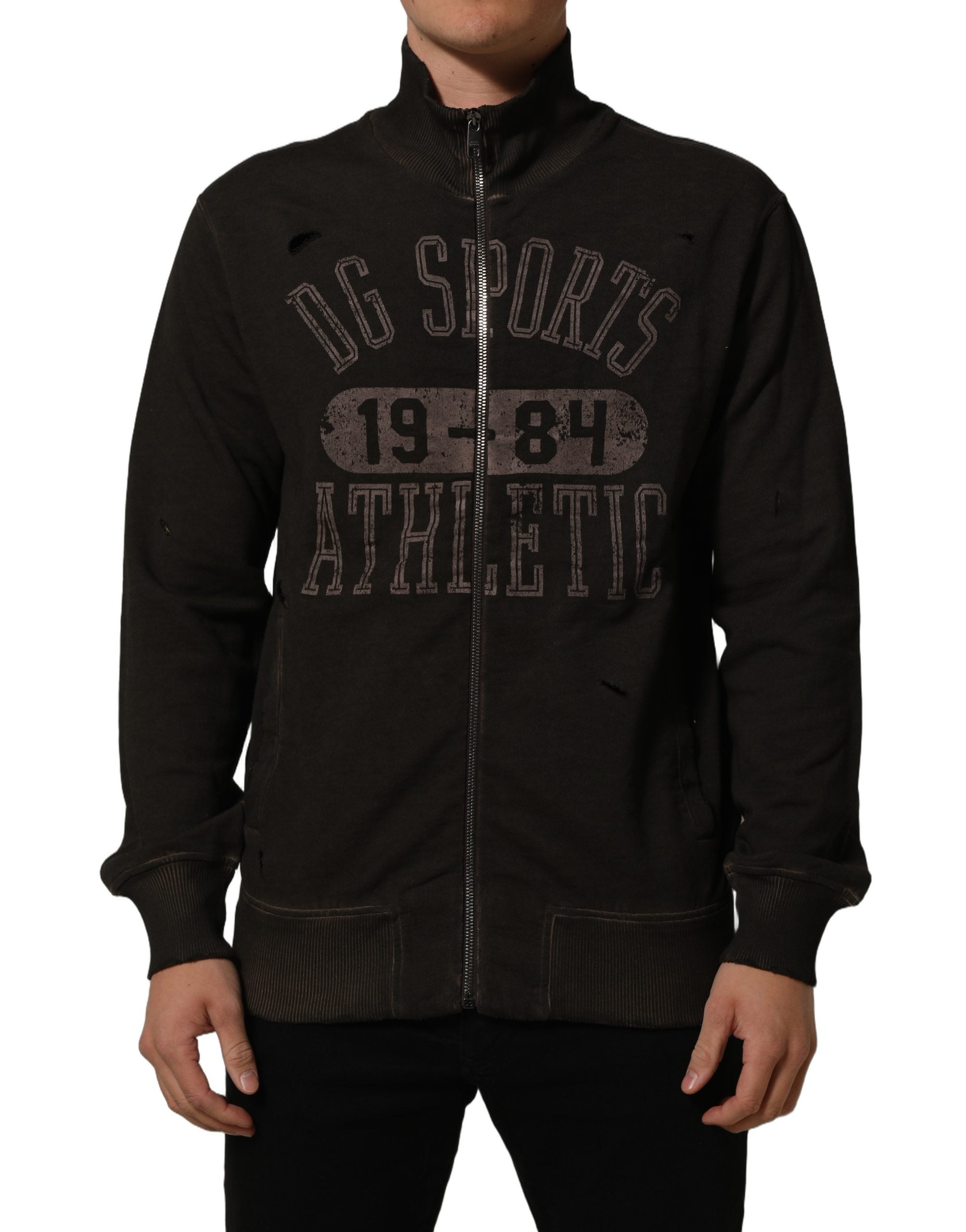Dolce & Gabbana Brown Logo Print Full Zip Sweatshirt Men's Sweater
