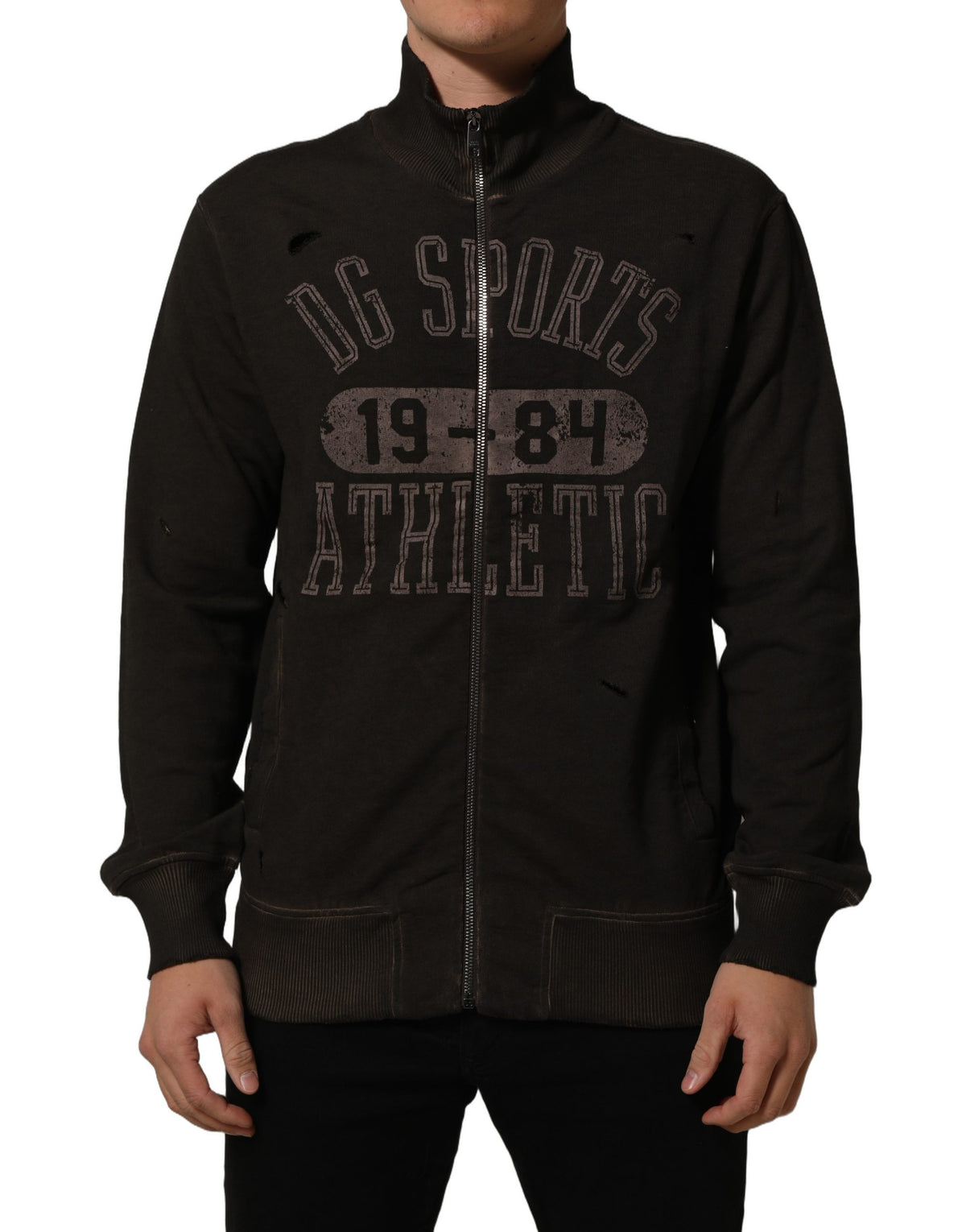 Dolce & Gabbana Brown Logo Print Full Zip Sweatshirt Men's Sweater