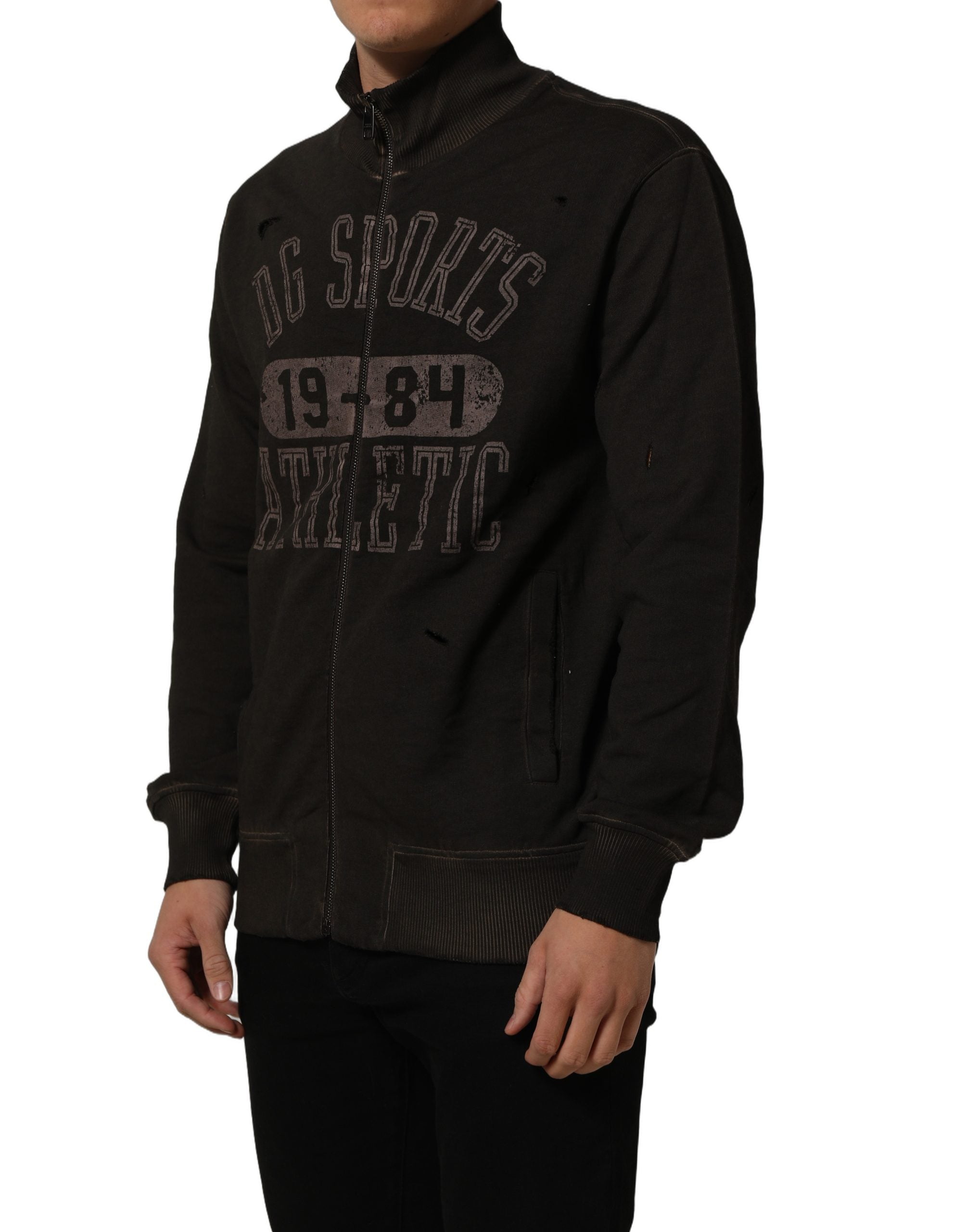 Dolce & Gabbana Brown Logo Print Full Zip Sweatshirt Men's Sweater