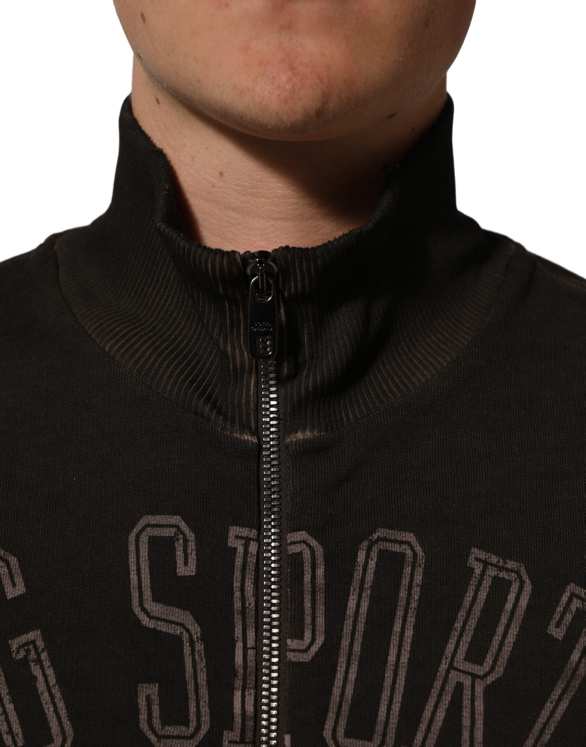 Dolce & Gabbana Brown Logo Print Full Zip Sweatshirt Men's Sweater