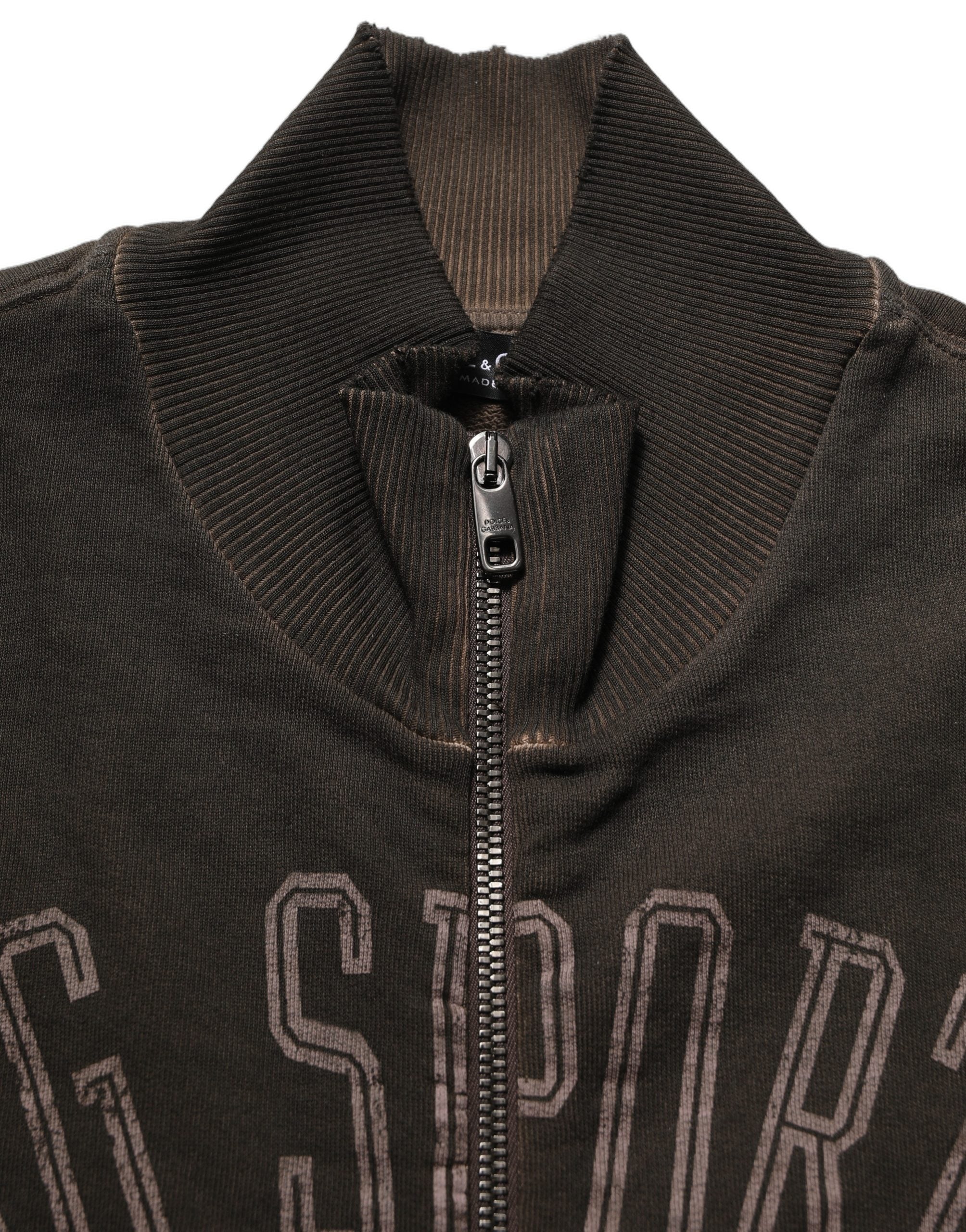 Dolce & Gabbana Brown Logo Print Full Zip Sweatshirt Men's Sweater