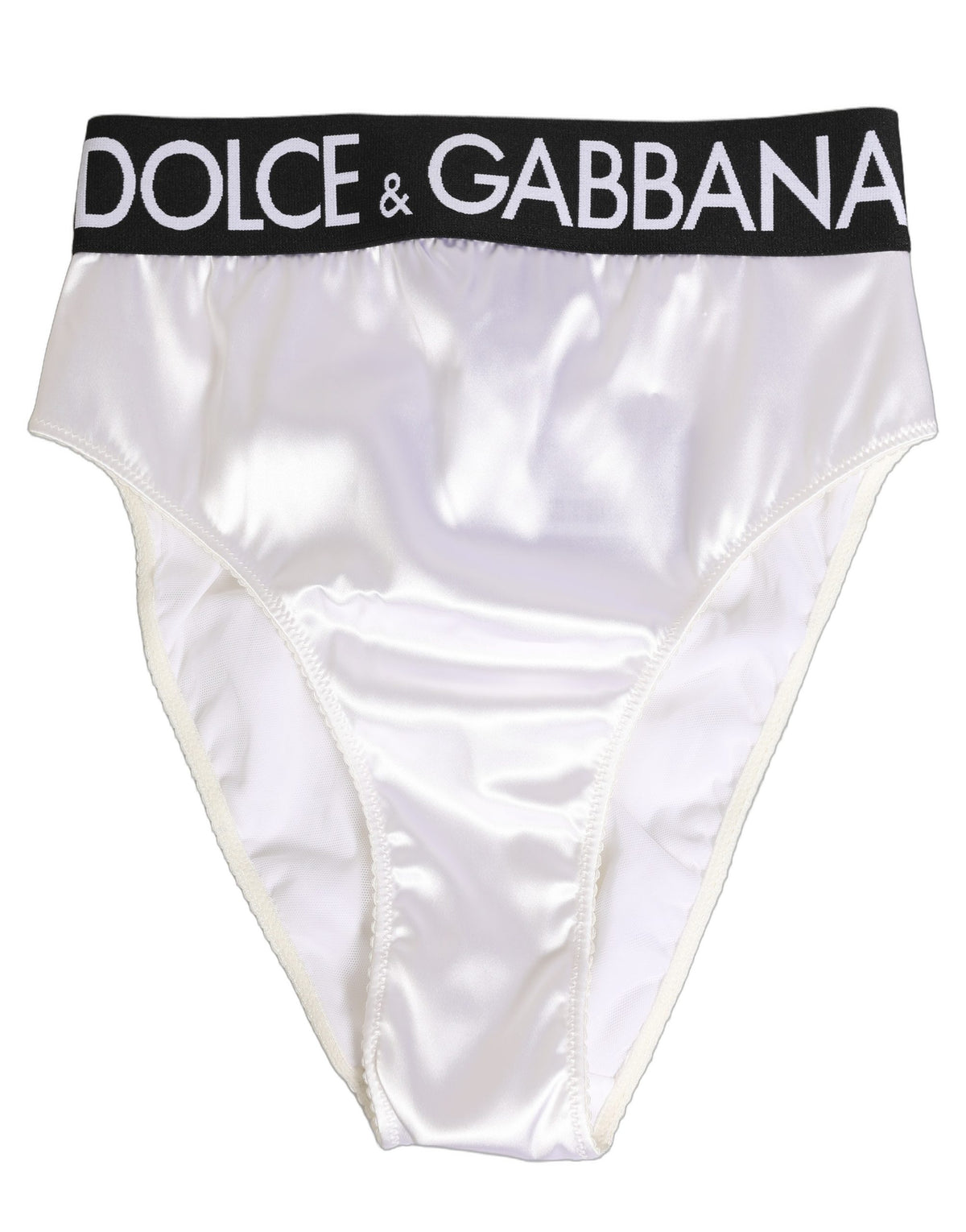 Dolce & Gabbana White Satin High-Waist Brief Logo Women Women's Underwear