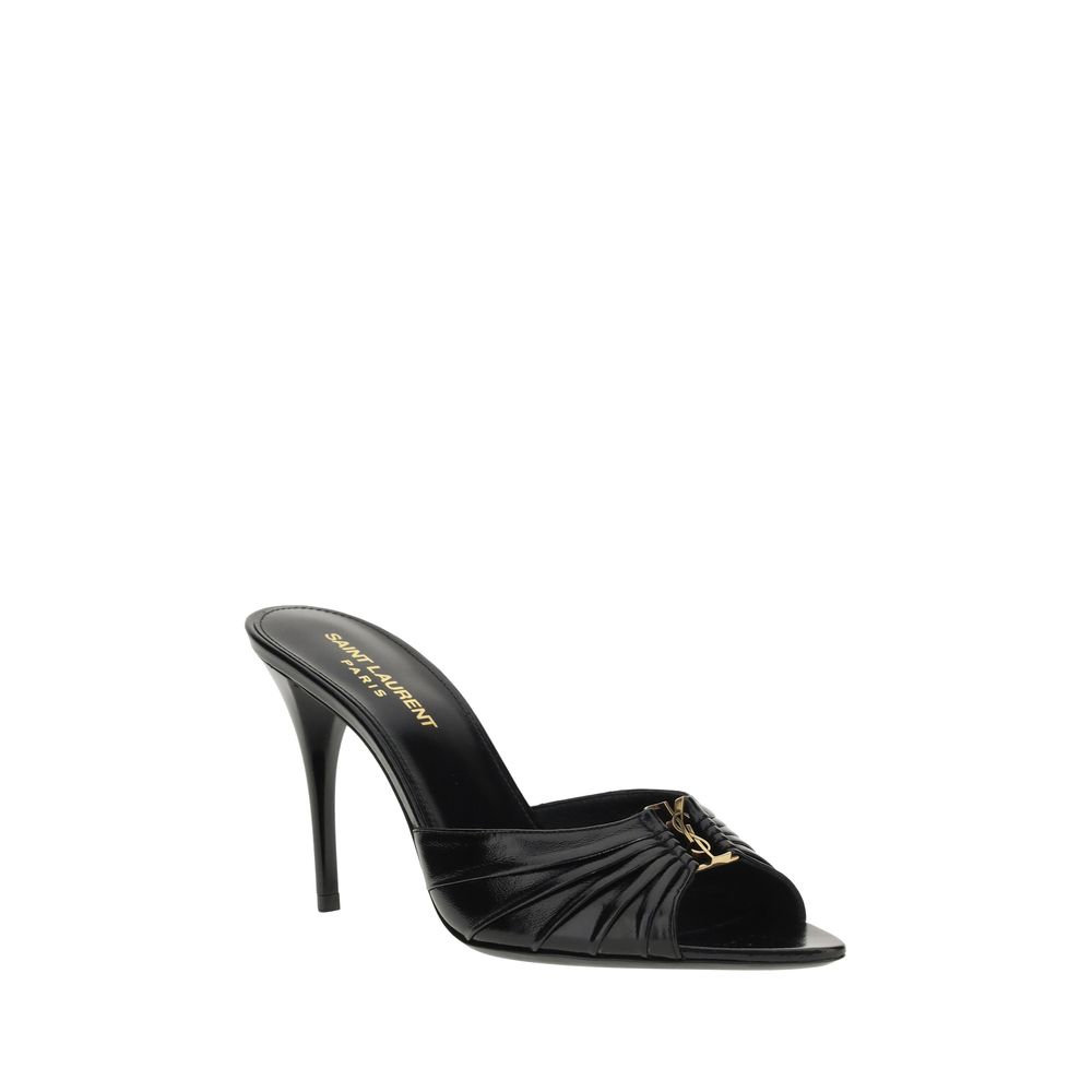Saint Laurent Black Lamb Ovis Aries Aries Stiletto Heel Women's Sandals