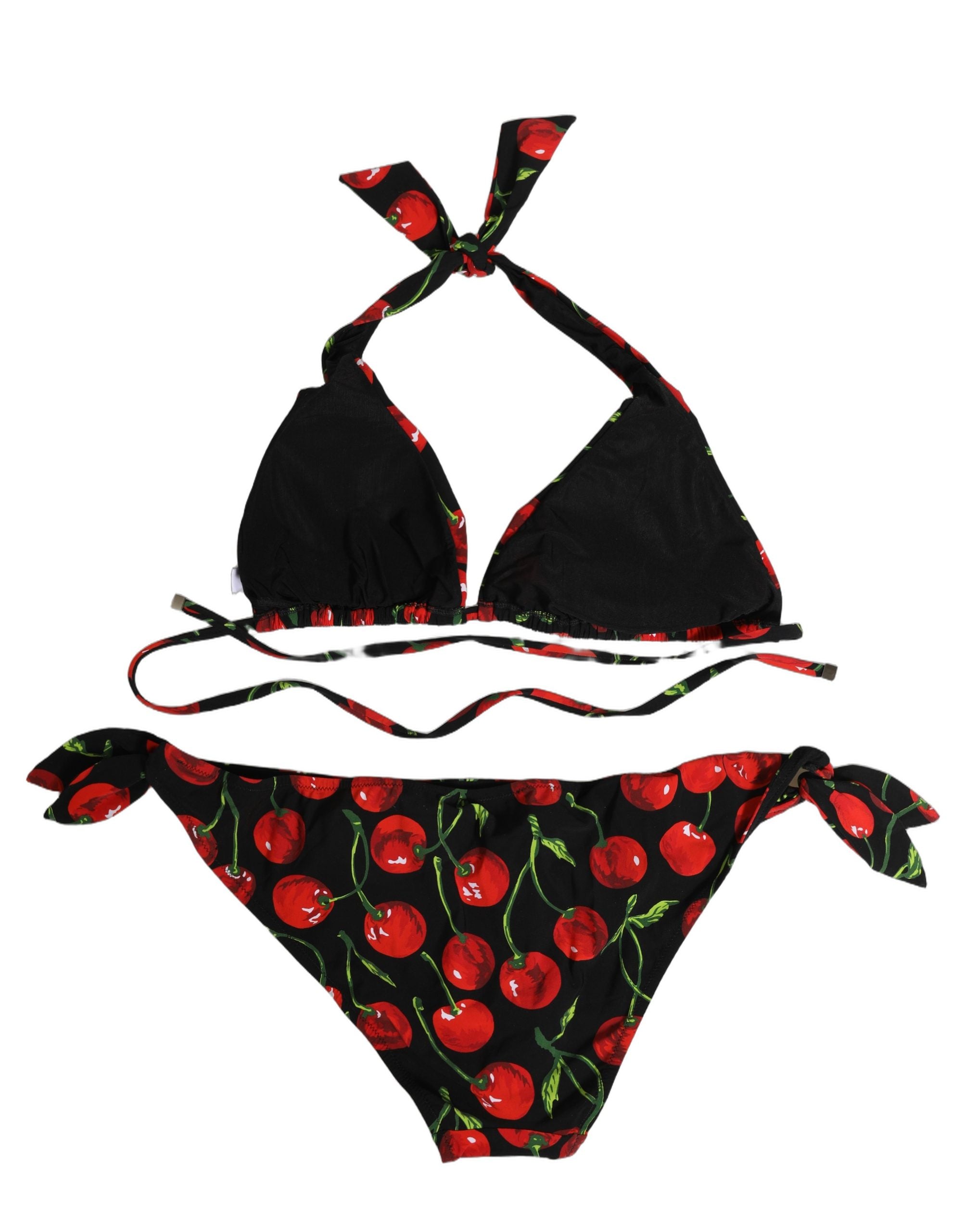 Dolce & Gabbana Black Cherry Print Nylon Bikini 2 Piece Women's Swimwear (Pre-Owned)