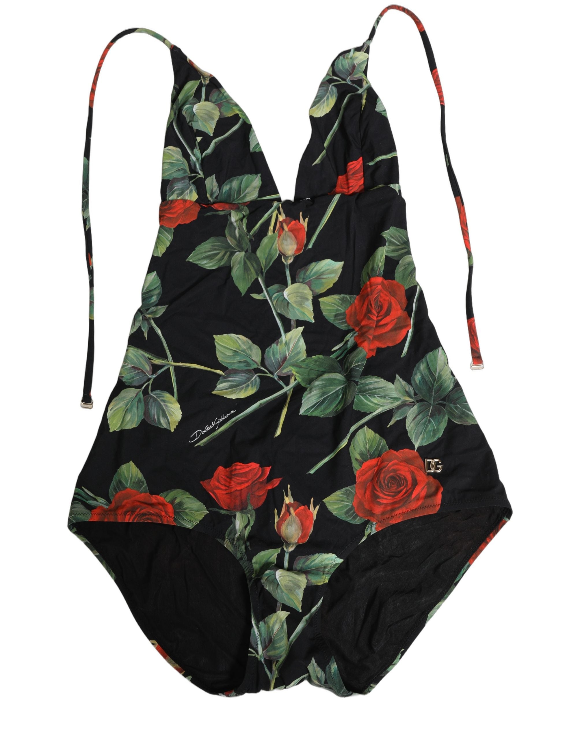 Dolce & Gabbana Black Rose Print One Piece Swimsuit Women's Swimwear