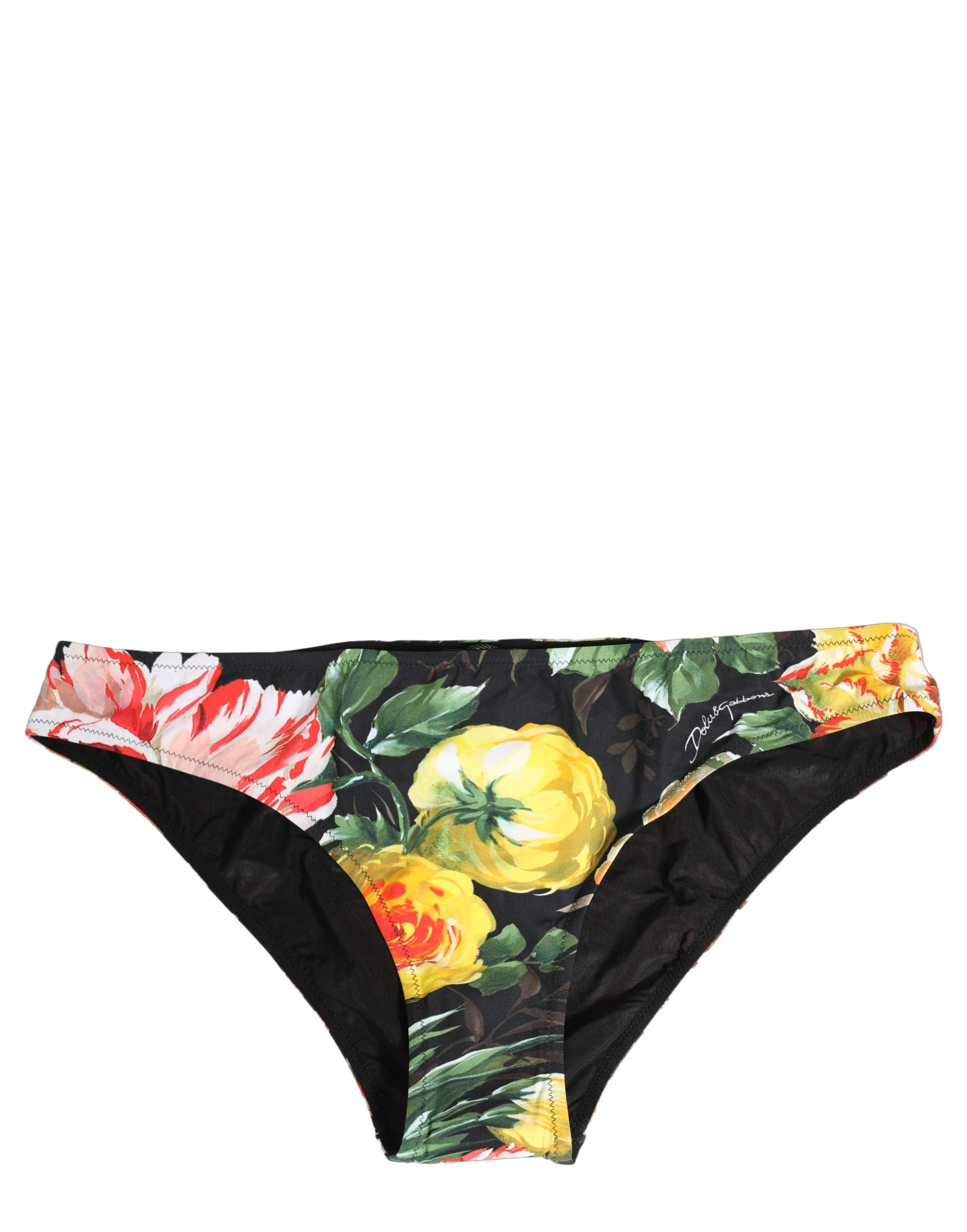 Dolce & Gabbana Black Nylon Floral Print Bikini Bottom Women's Swimwear