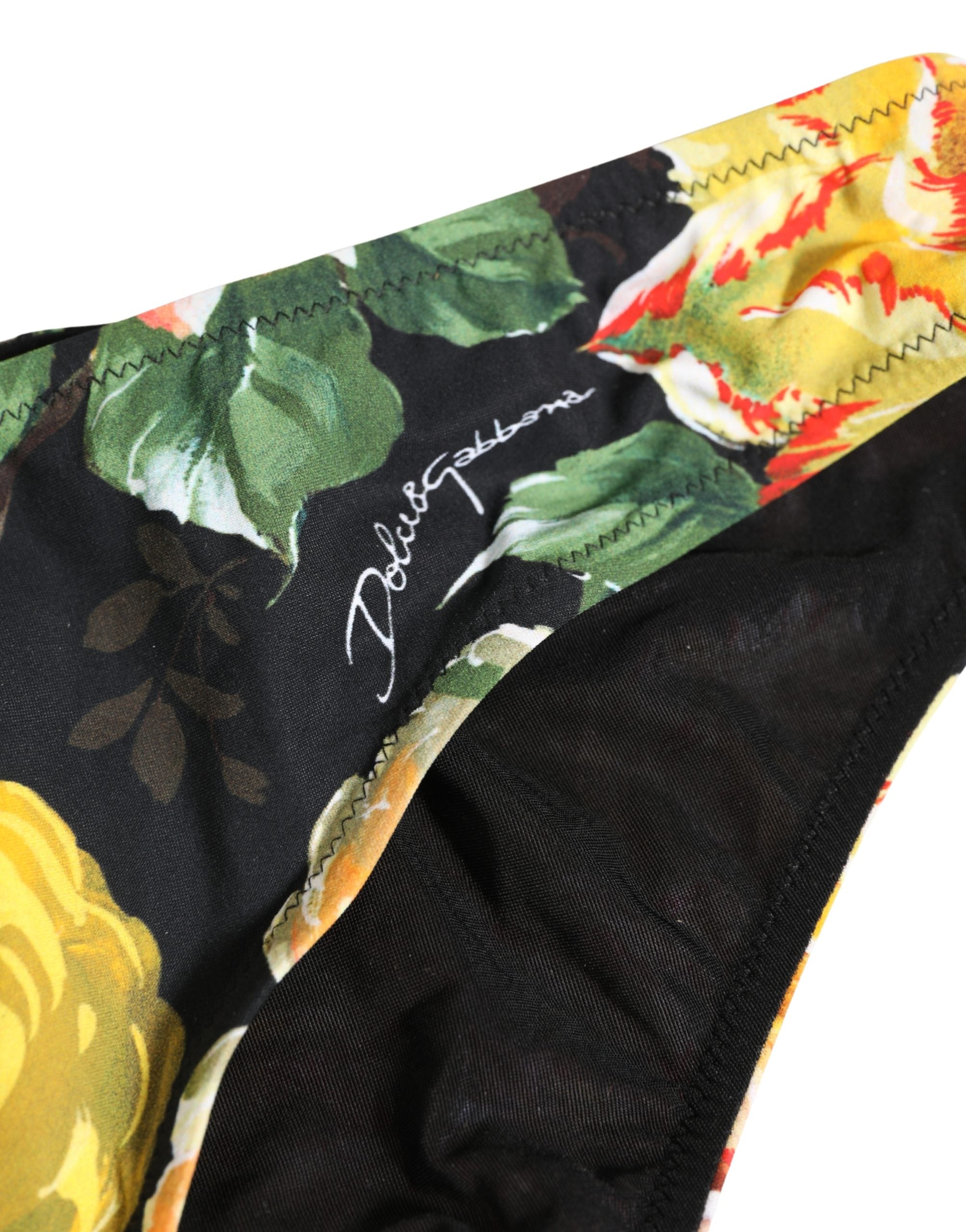 Dolce & Gabbana Black Nylon Floral Print Bikini Bottom Women's Swimwear