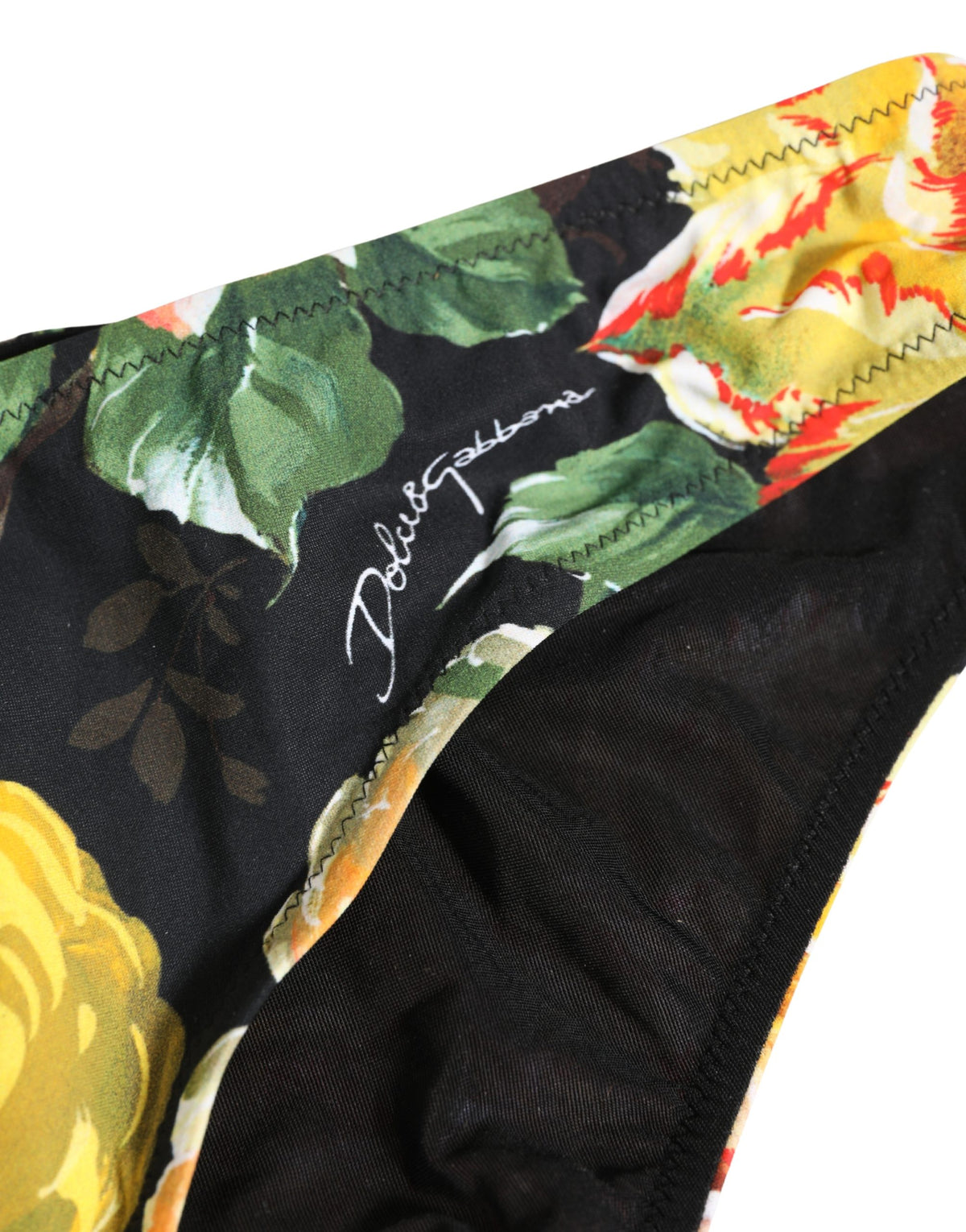 Dolce & Gabbana Black Nylon Floral Print Bikini Bottom Women's Swimwear