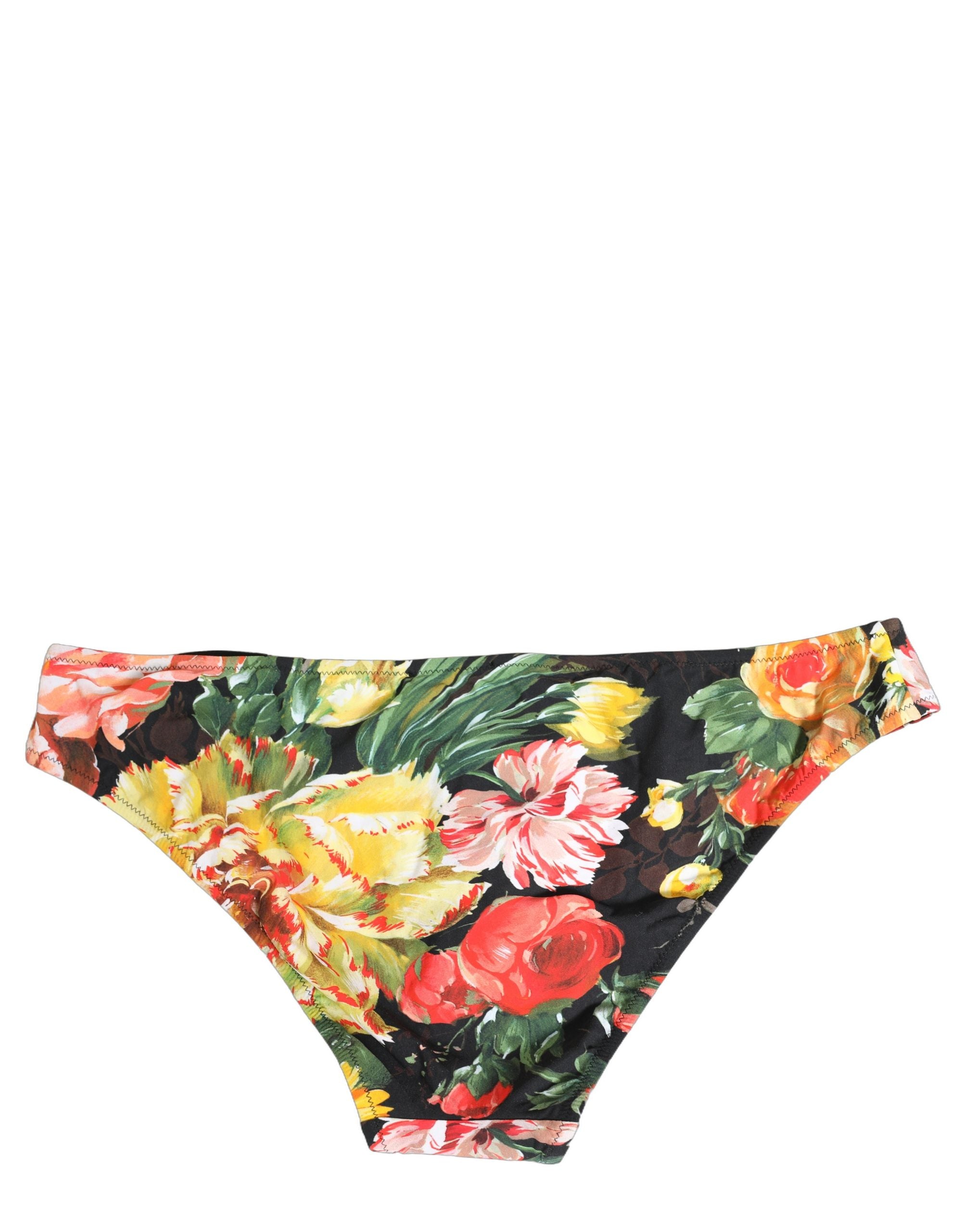 Dolce & Gabbana Black Nylon Floral Print Bikini Bottom Women's Swimwear