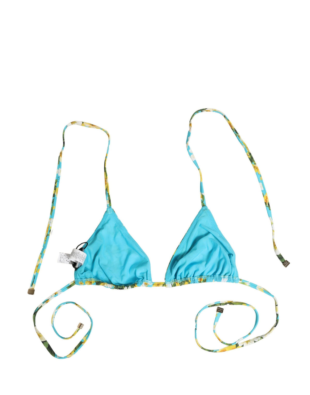 Dolce & Gabbana Blue Floral Print Nylon Halter Bikini Top Women's Swimwear