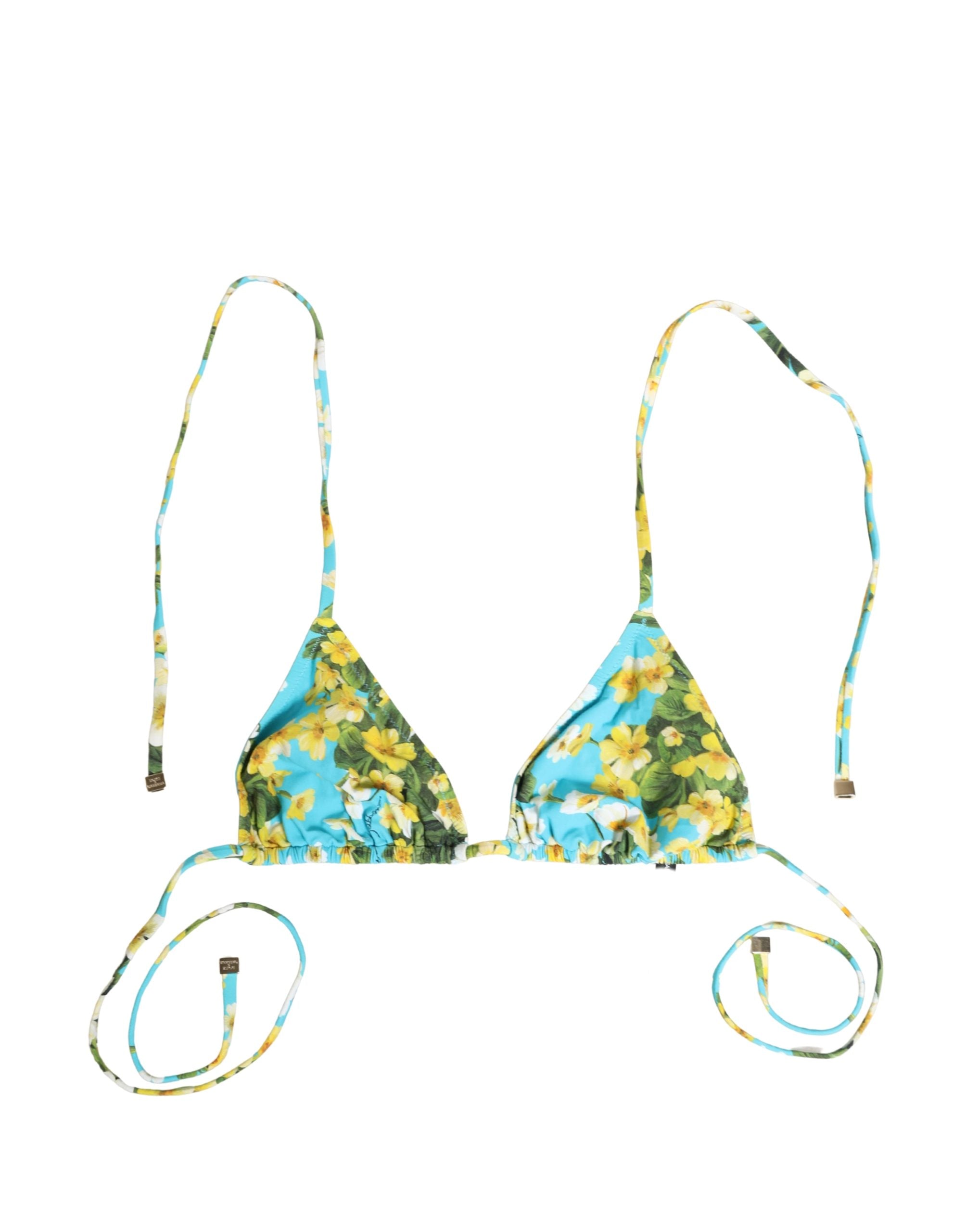 Dolce & Gabbana Blue Floral Print Nylon Halter Bikini Top Women's Swimwear