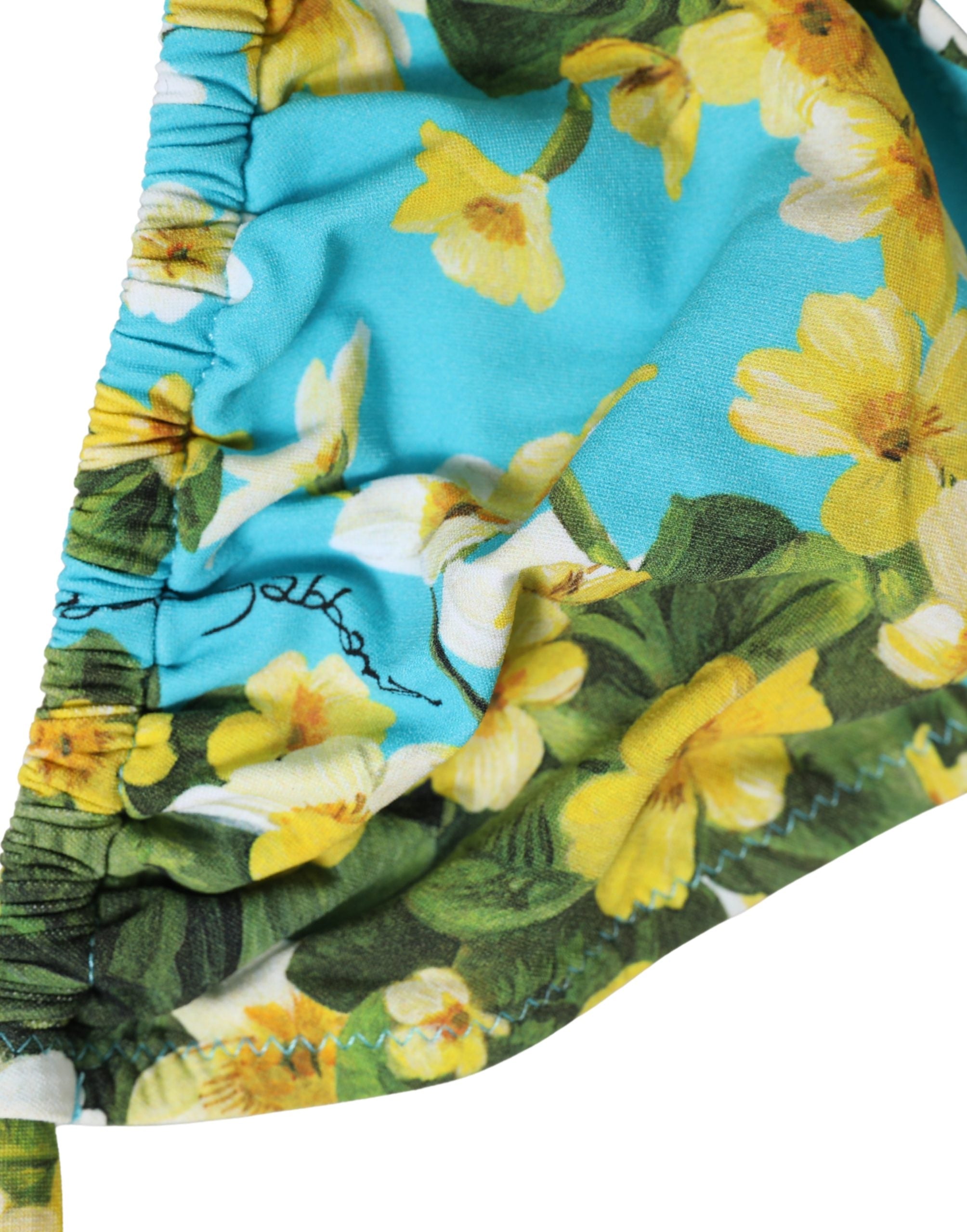 Dolce & Gabbana Blue Floral Print Nylon Halter Bikini Top Women's Swimwear