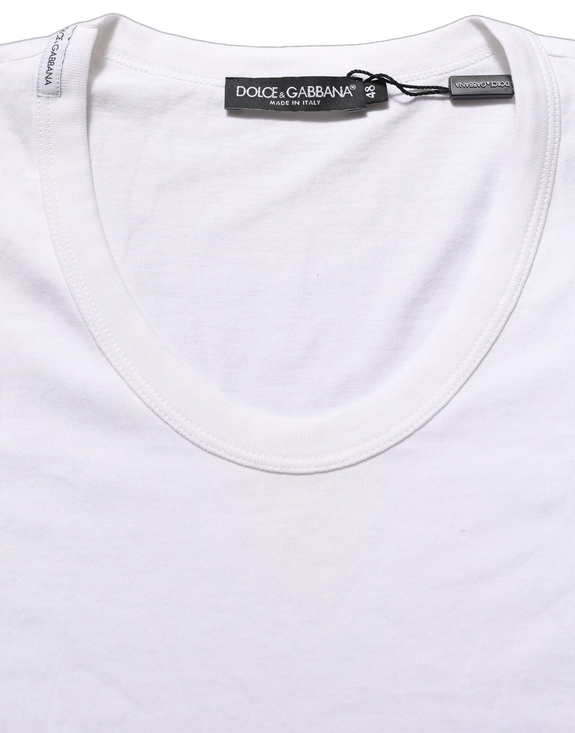 Dolce & Gabbana White Cotton Short Sleeve Round Neck Men's T-shirt