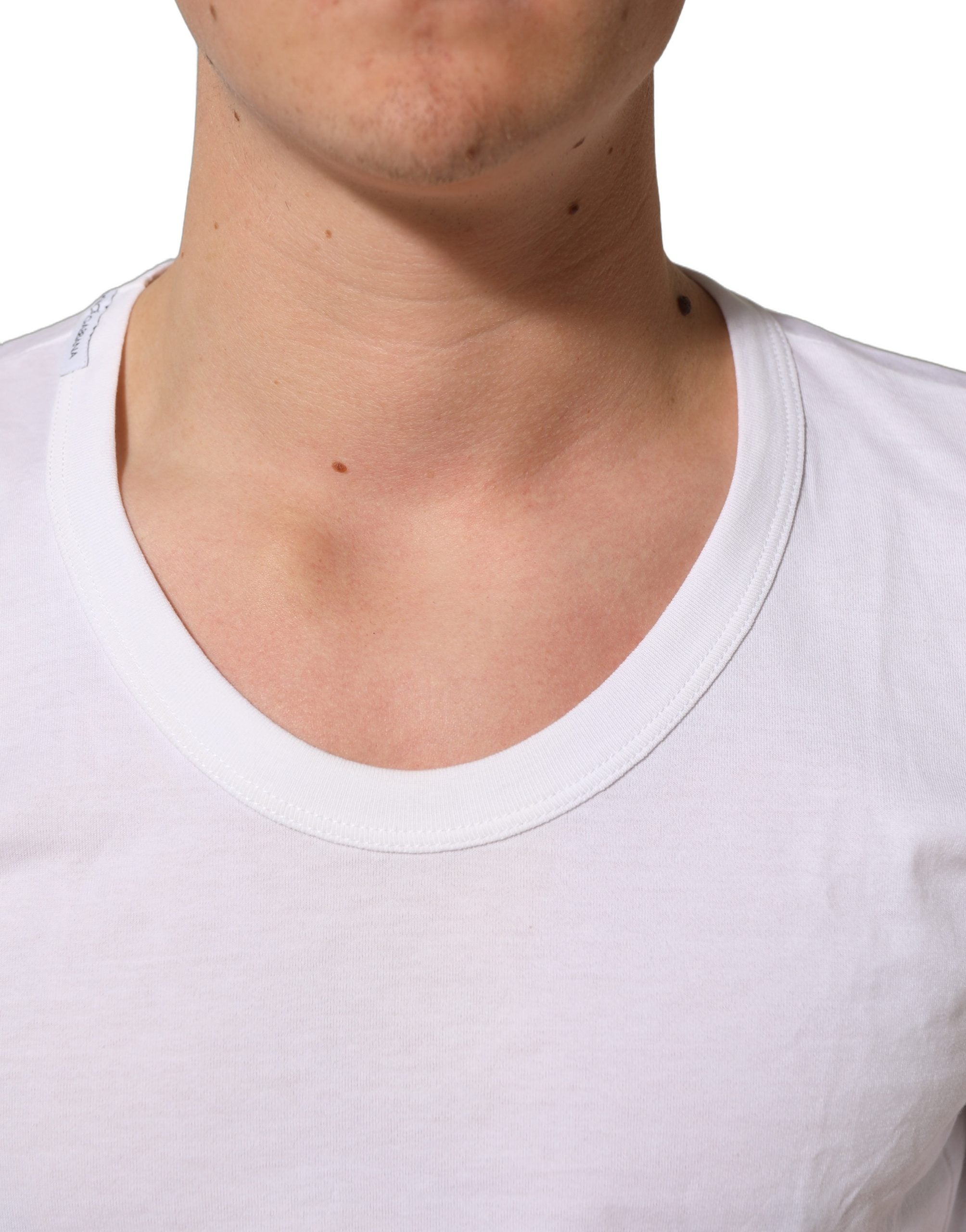 Dolce & Gabbana White Cotton Short Sleeve Round Neck Men's T-shirt