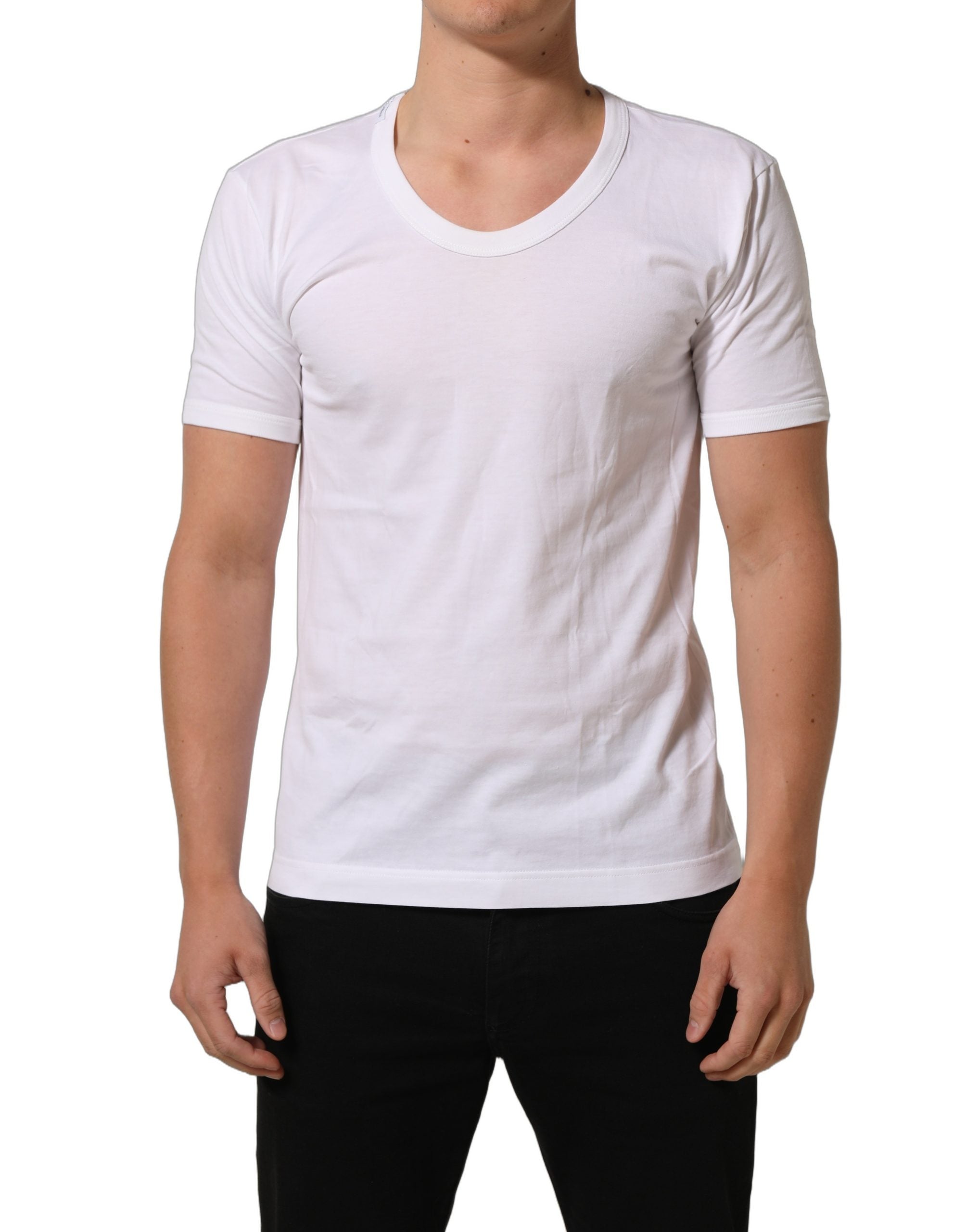 Dolce & Gabbana White Cotton Short Sleeve Round Neck Men's T-shirt