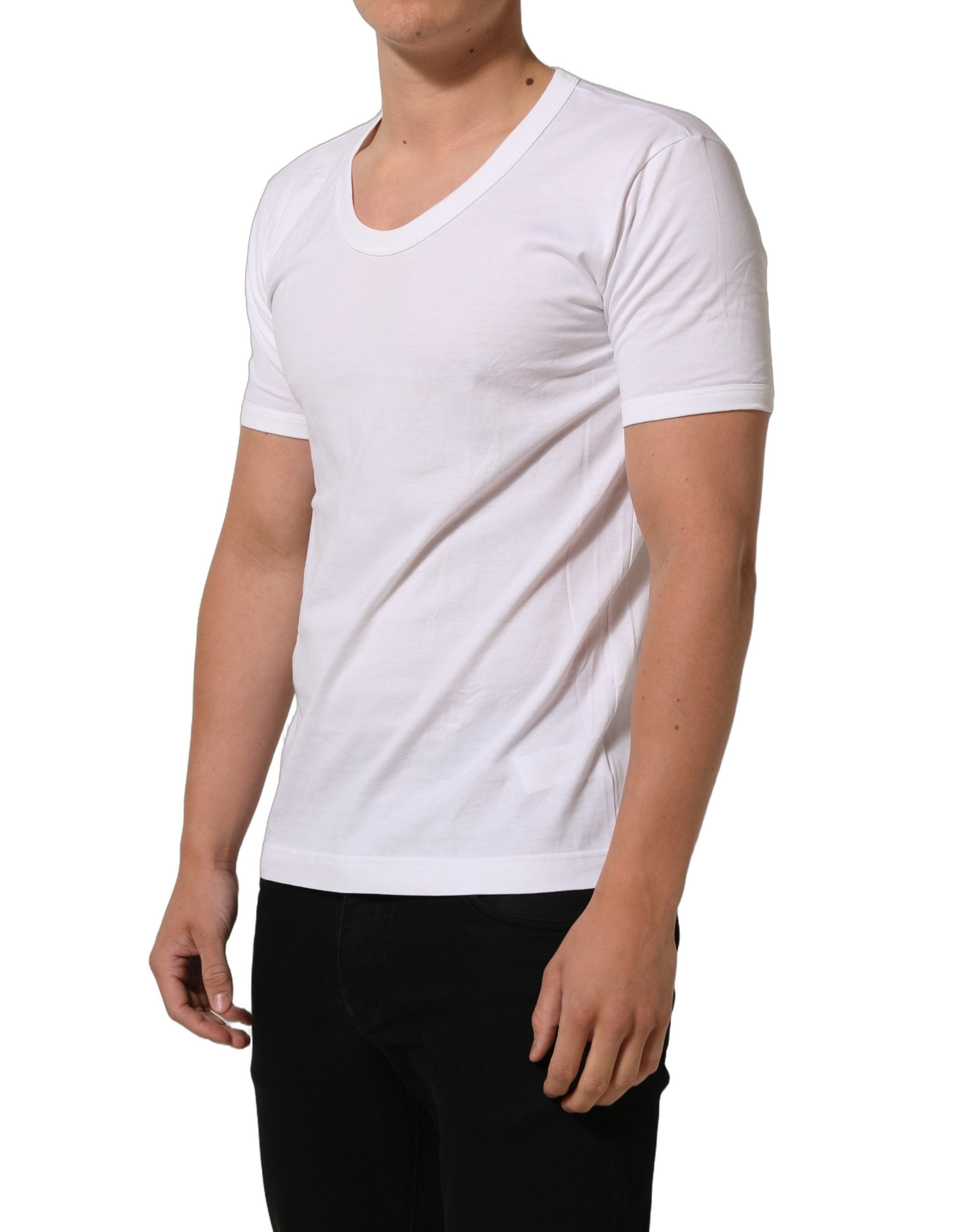 Dolce & Gabbana White Cotton Short Sleeve Round Neck Men's T-shirt