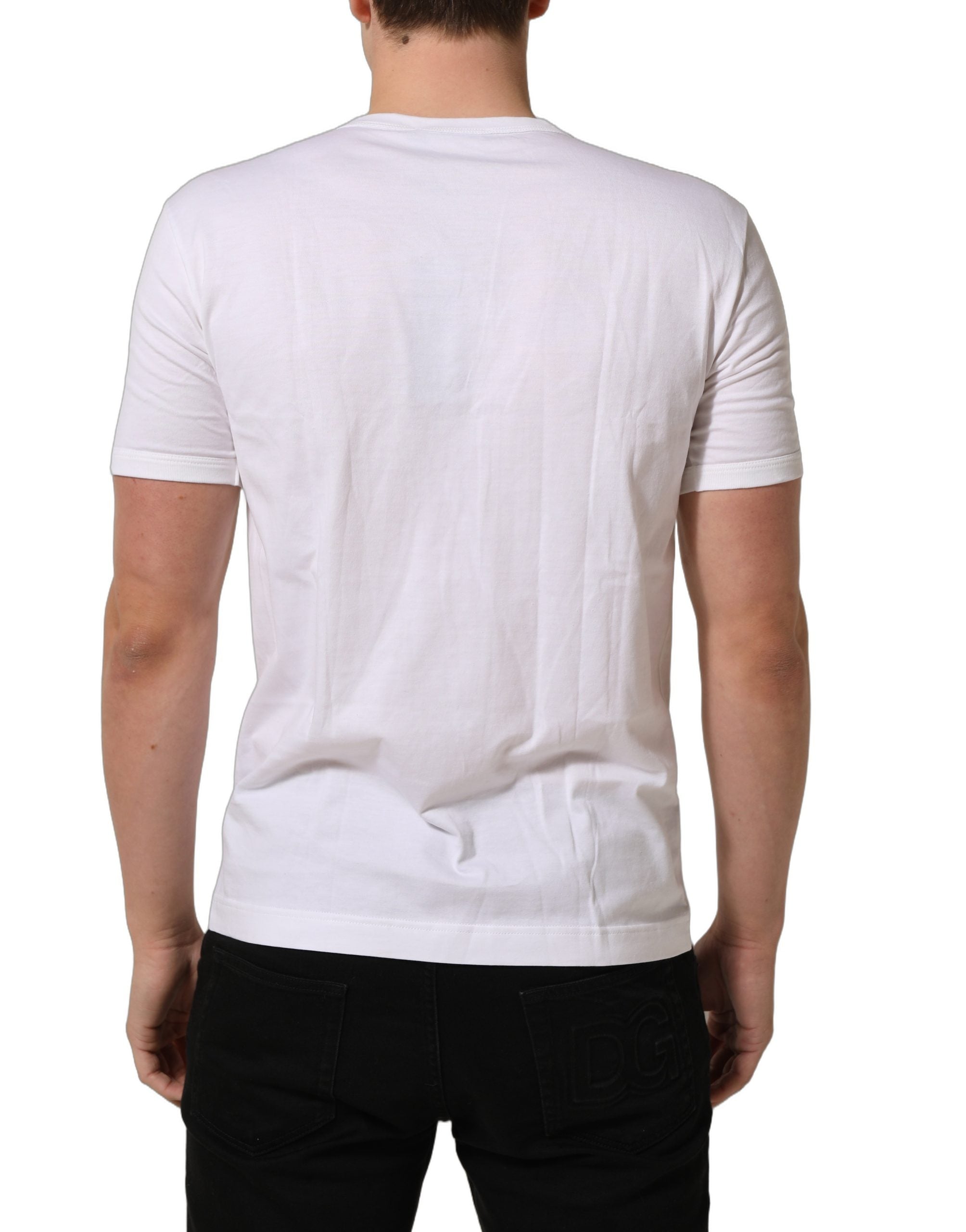 Dolce & Gabbana White Cotton Short Sleeve Round Neck Men's T-shirt