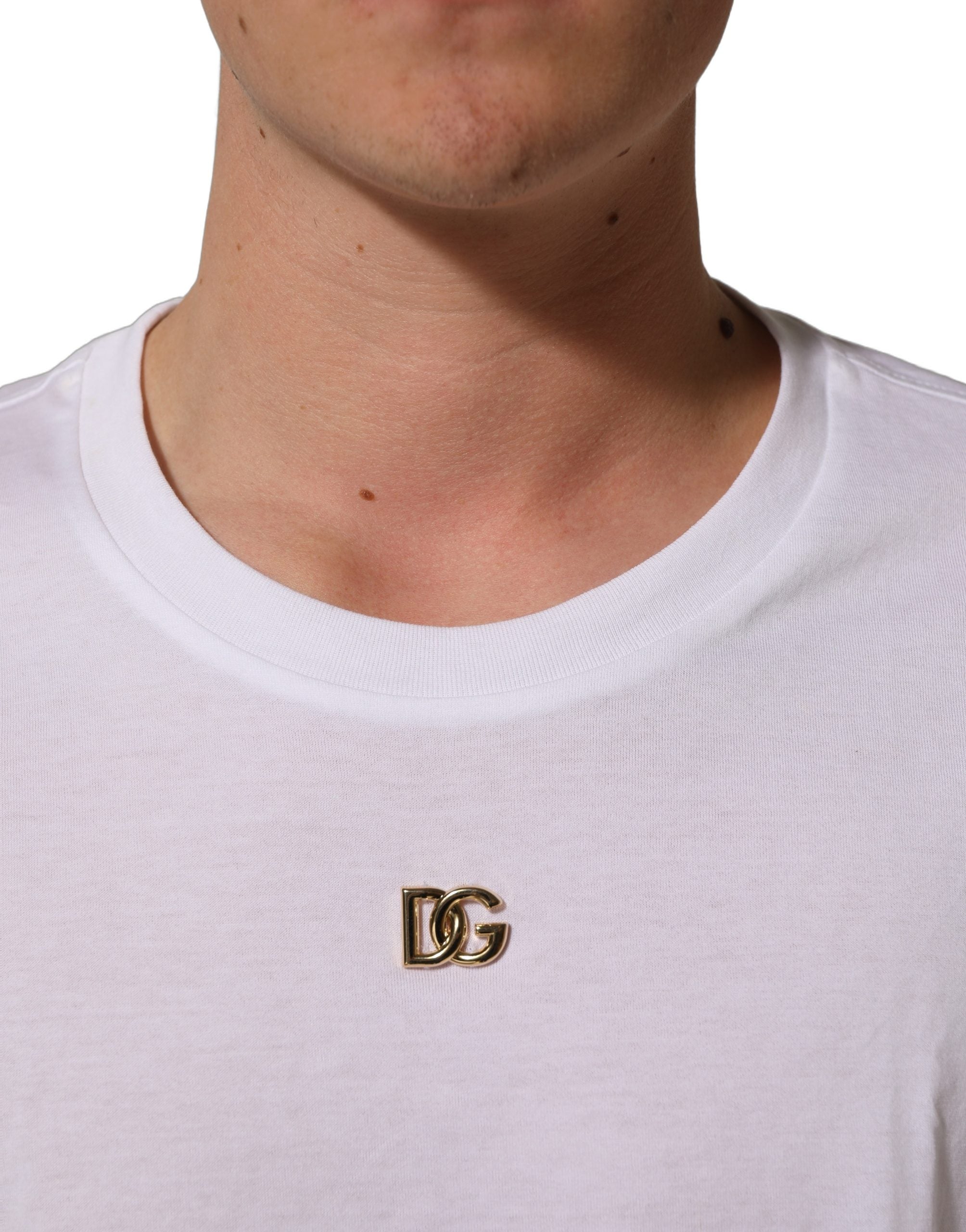 Dolce & Gabbana White Metal DG Logo Short Sleeves Men's T-shirt