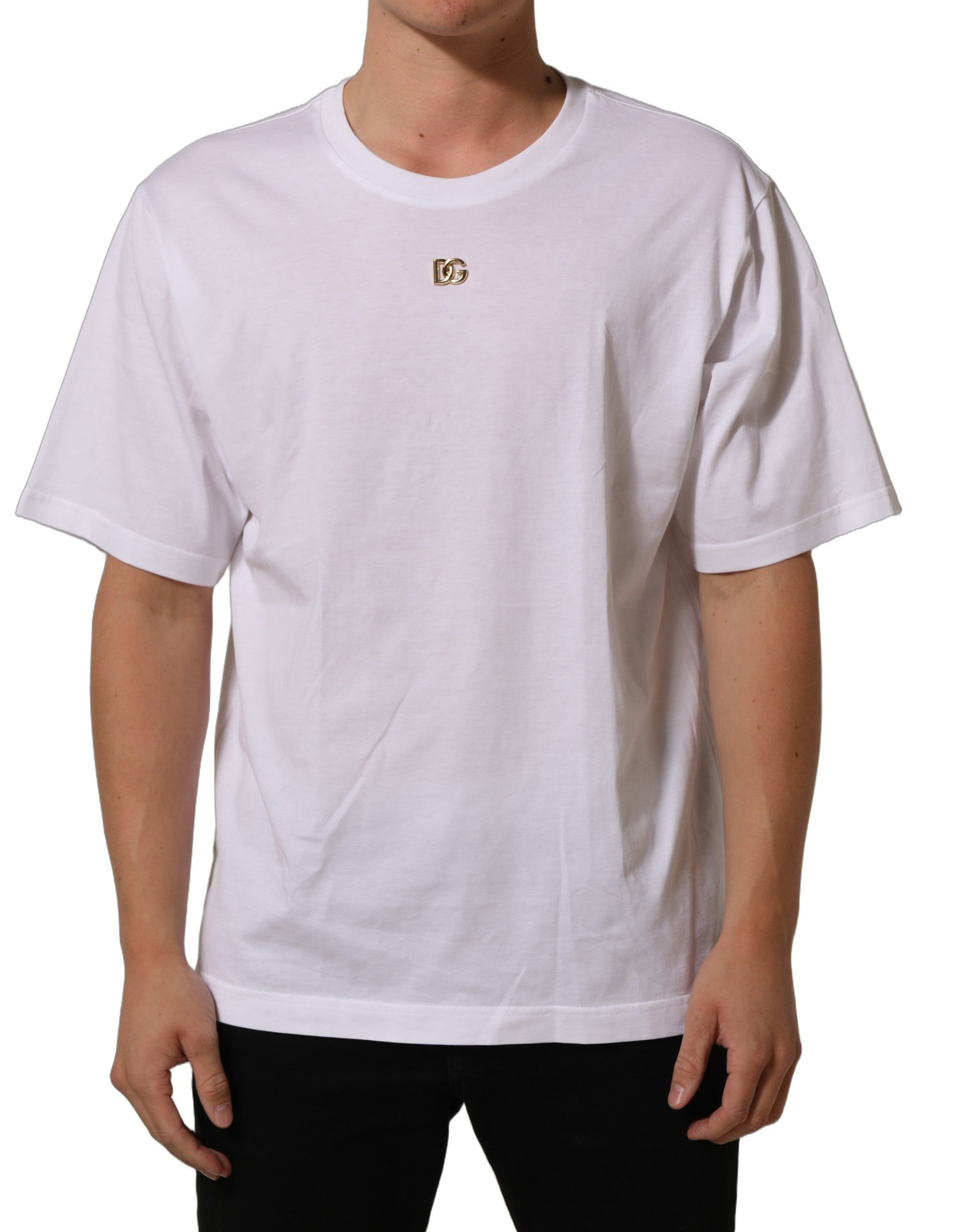 Dolce & Gabbana White Metal DG Logo Short Sleeves Men's T-shirt