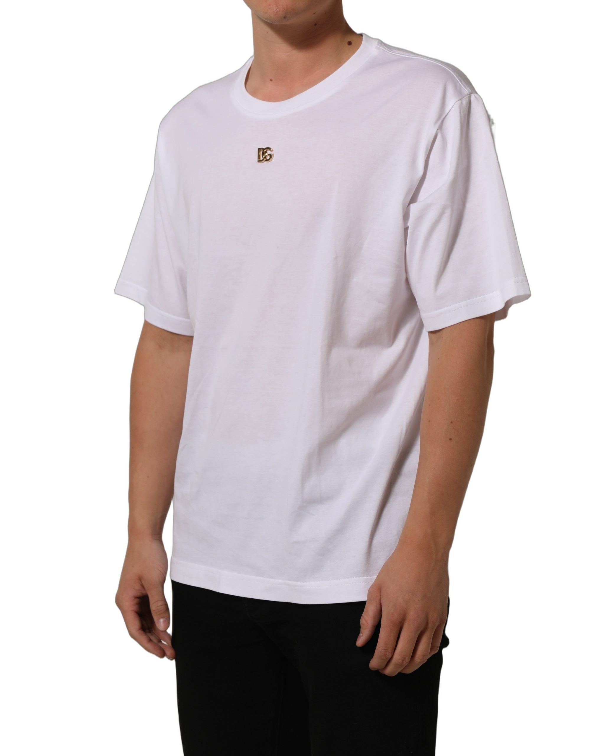 Dolce & Gabbana White Metal DG Logo Short Sleeves Men's T-shirt