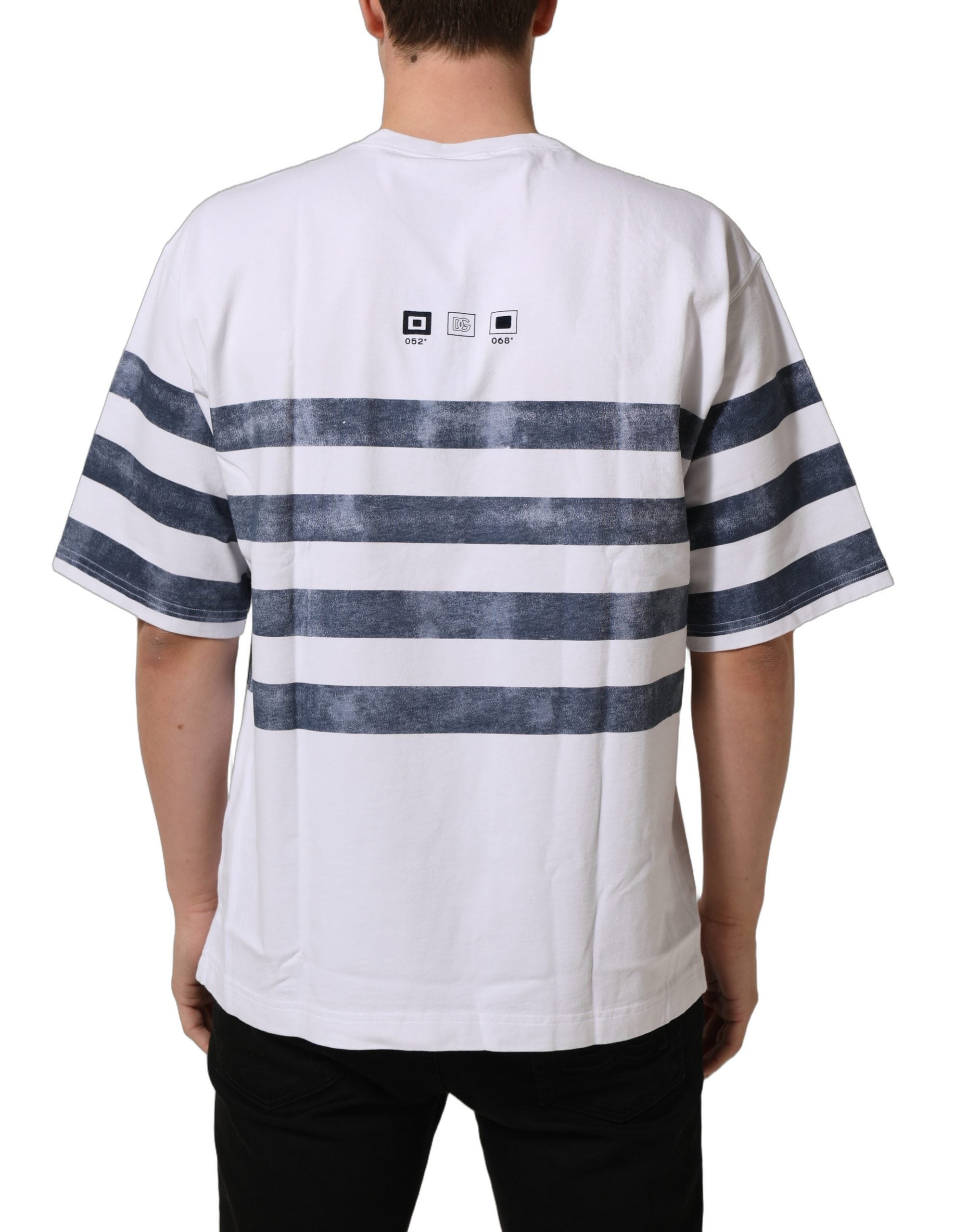 Dolce & Gabbana White Blue Stripe Cotton Short Sleeve Men's T-shirt (Pre-Owned)