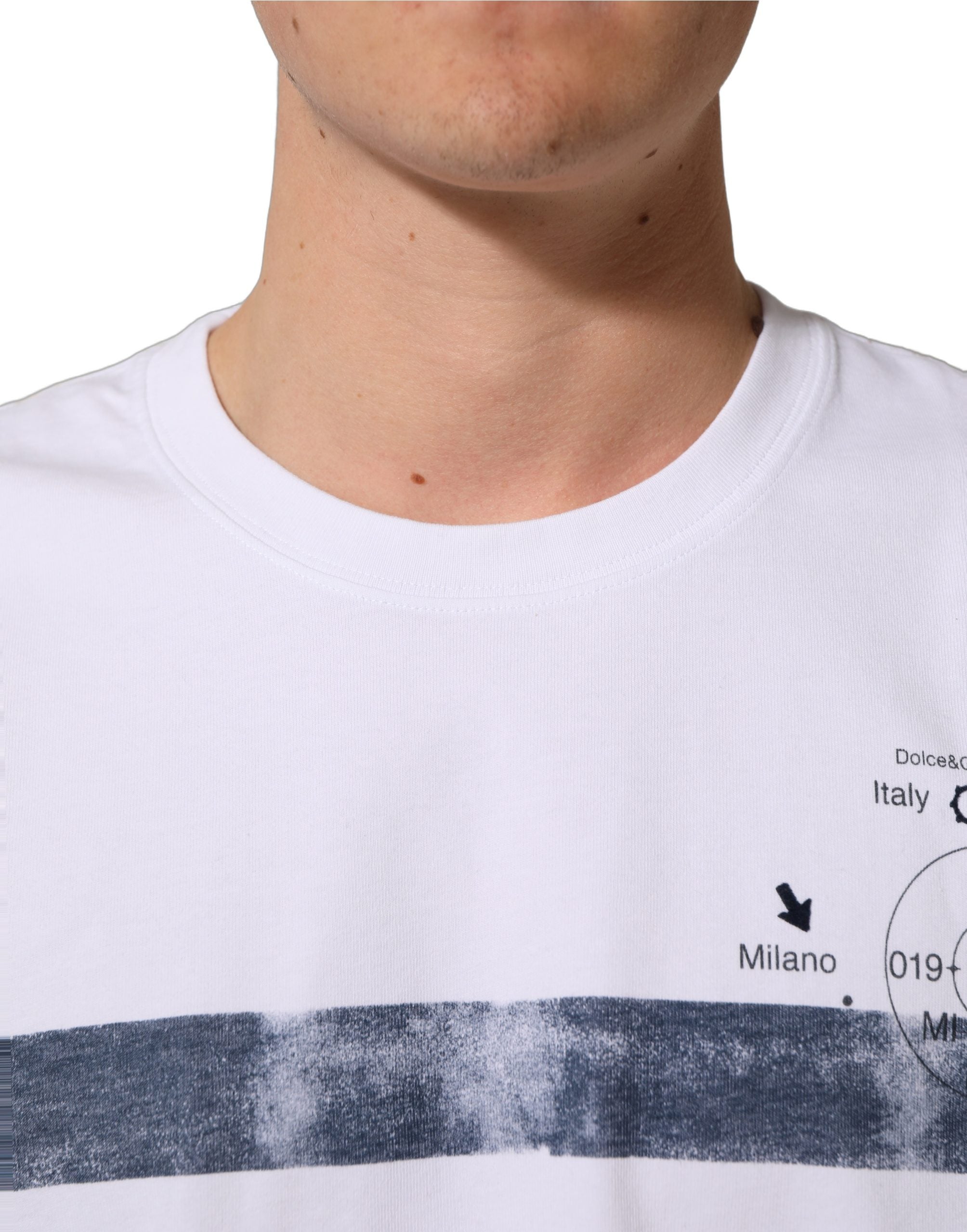 Dolce & Gabbana White Blue Stripe Cotton Short Sleeve Men's T-shirt (Pre-Owned)