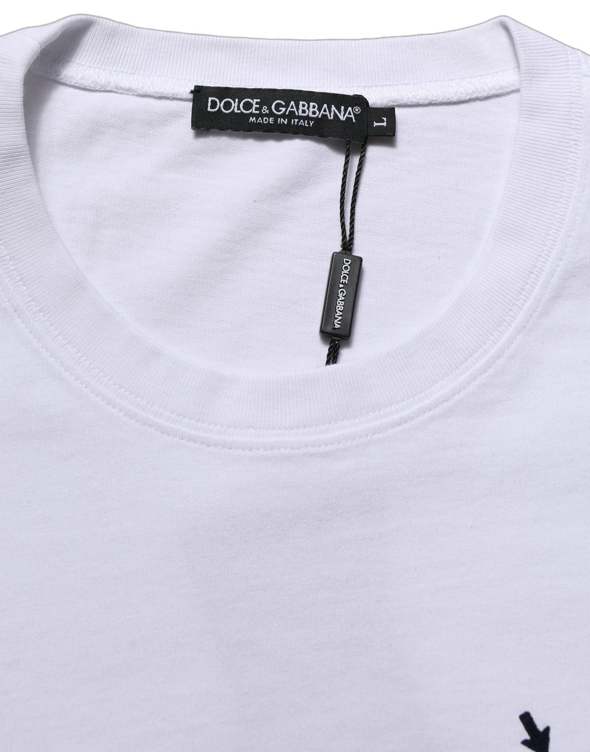 Dolce & Gabbana White Blue Stripe Cotton Short Sleeve Men's T-shirt (Pre-Owned)