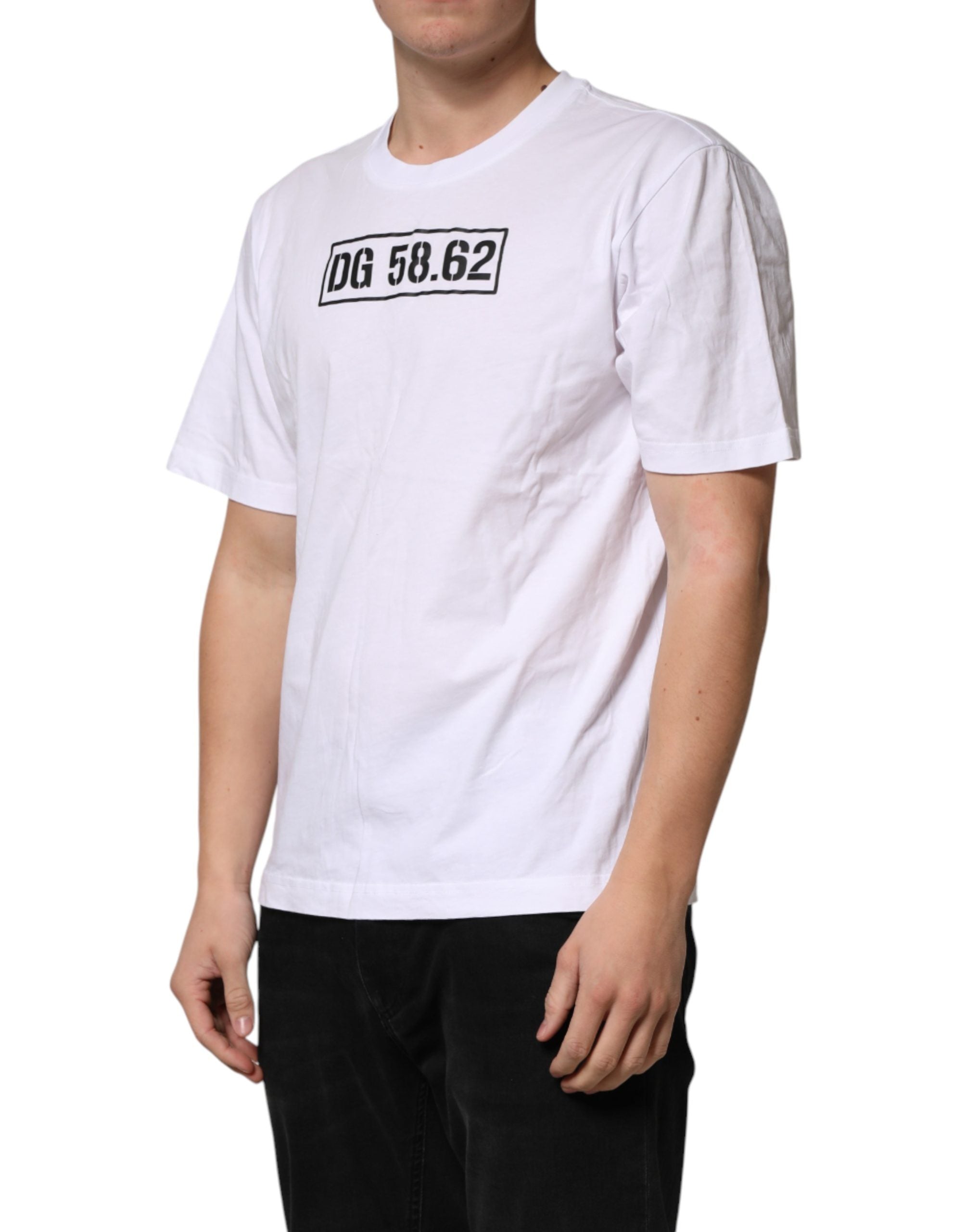 Dolce & Gabbana White Cotton Logo Print Crew Neck Men's T-shirt (Pre-Owned)