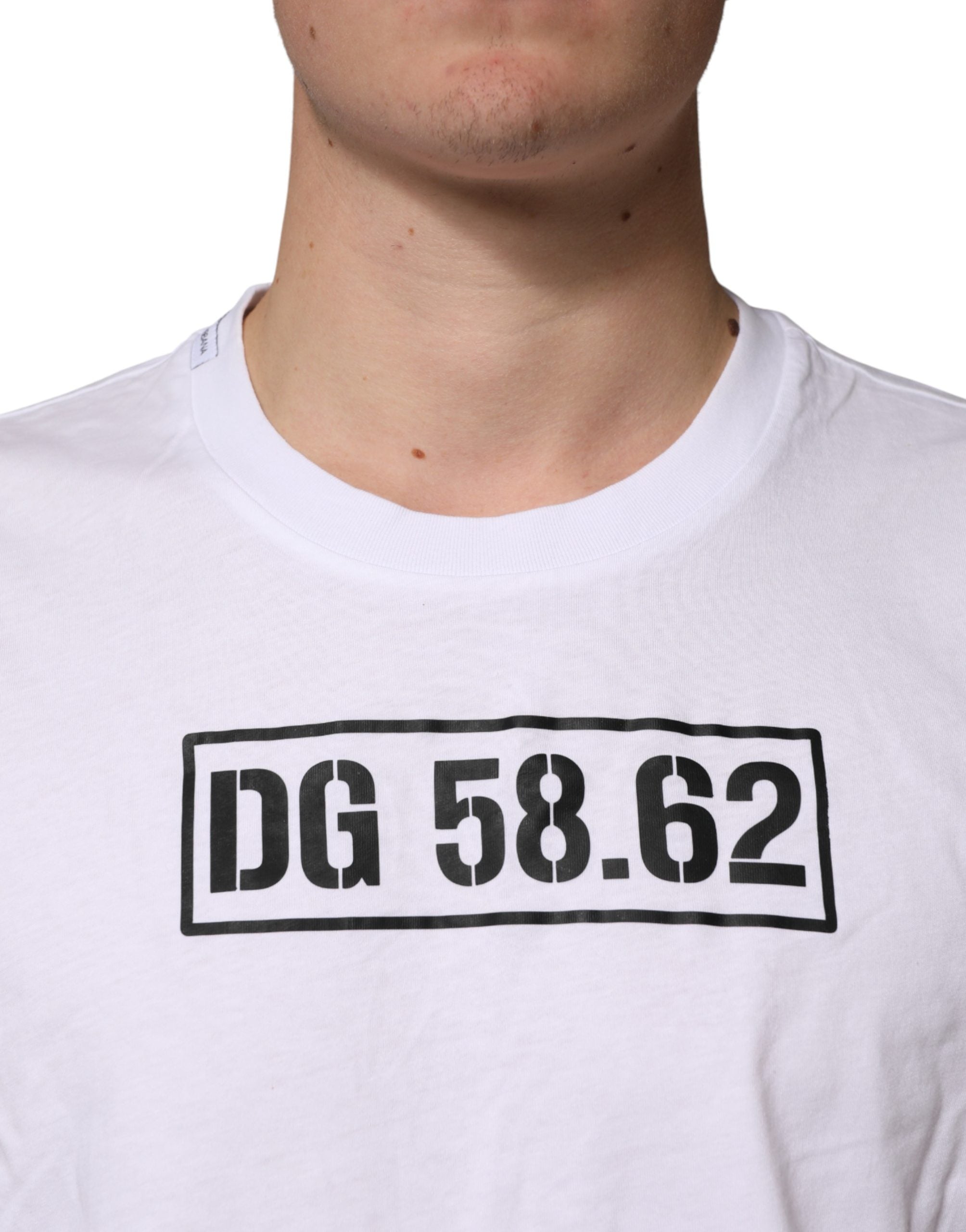 Dolce & Gabbana White Cotton Logo Print Crew Neck Men's T-shirt (Pre-Owned)