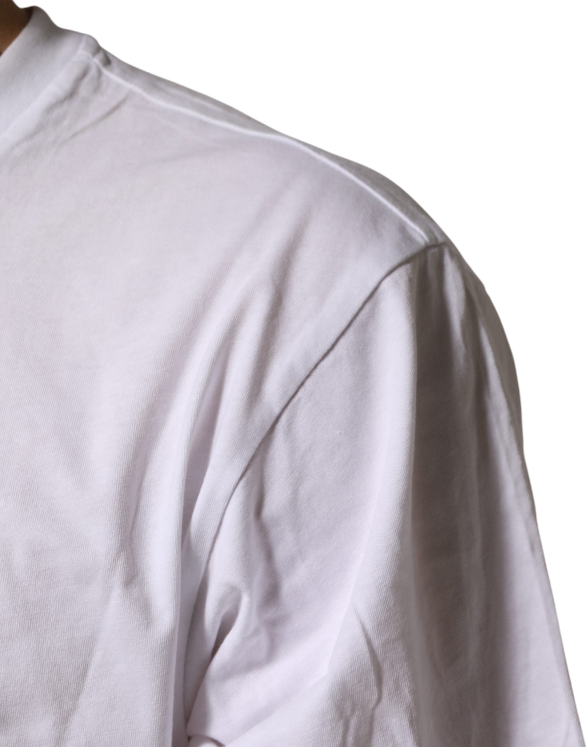 Dolce & Gabbana White Cotton Logo Print Crew Neck Men's T-shirt (Pre-Owned)