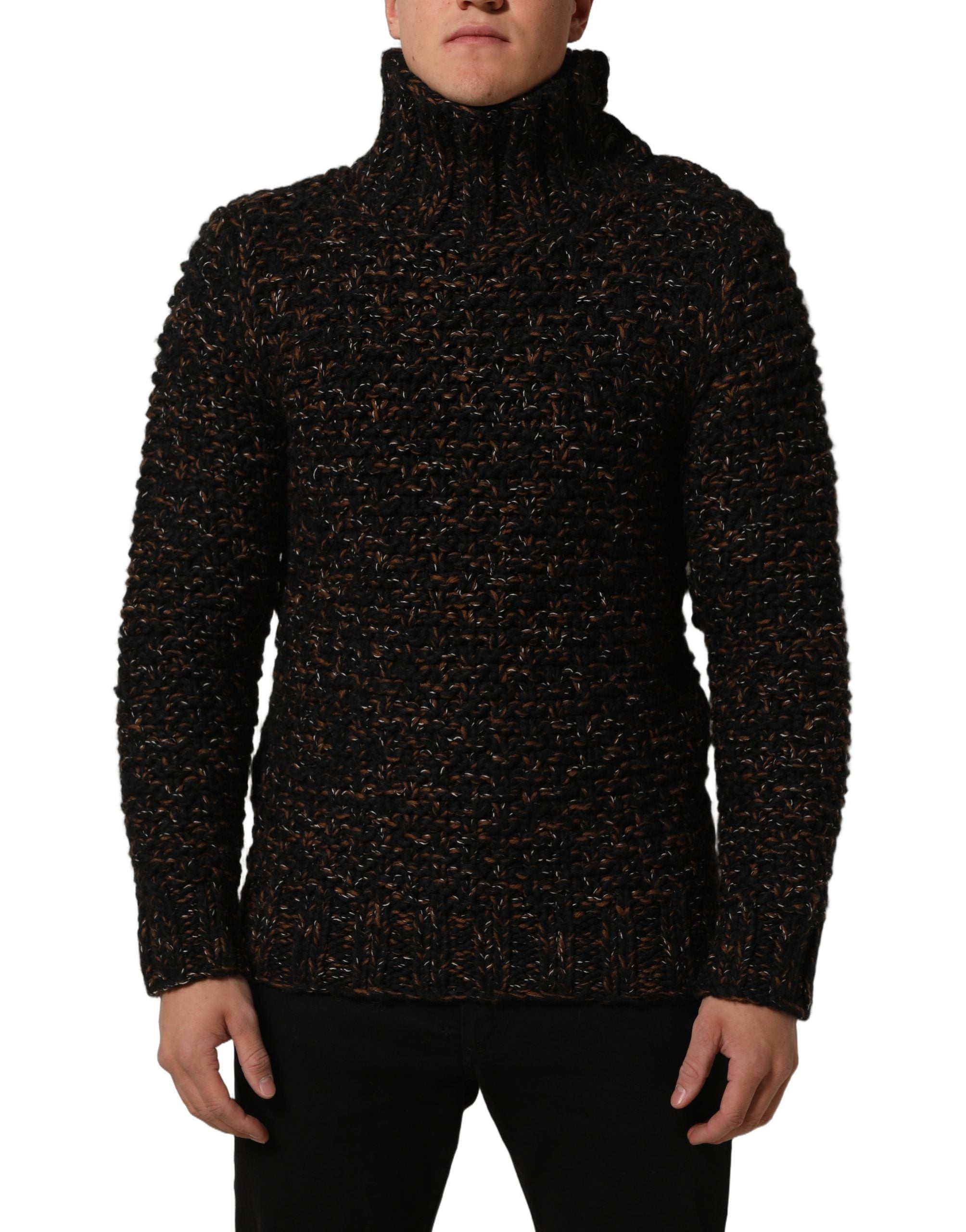 Dolce & Gabbana Brown Wool Knit Turtleneck Pullover Men's Sweater