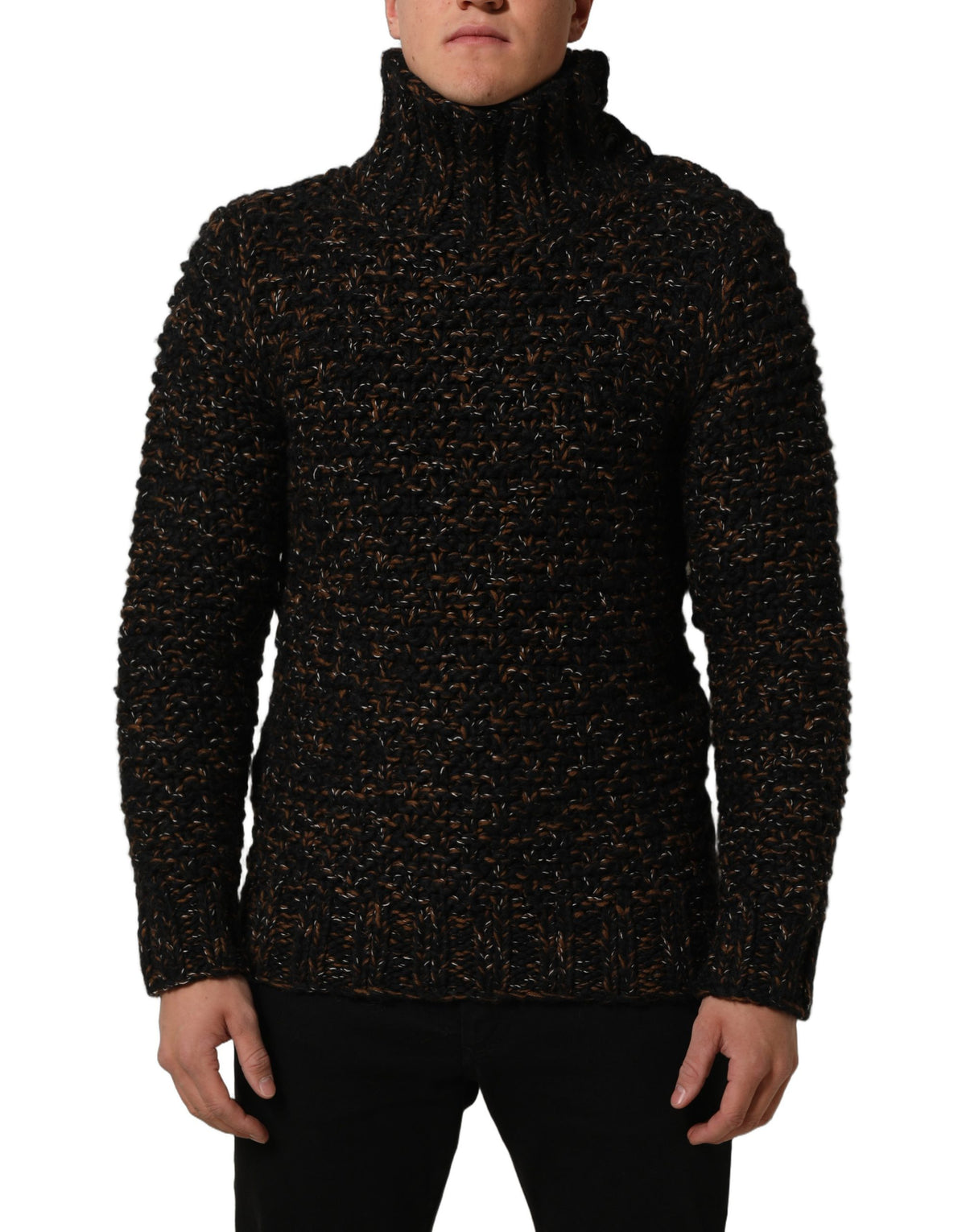 Dolce & Gabbana Brown Wool Knit Turtleneck Pullover Men's Sweater