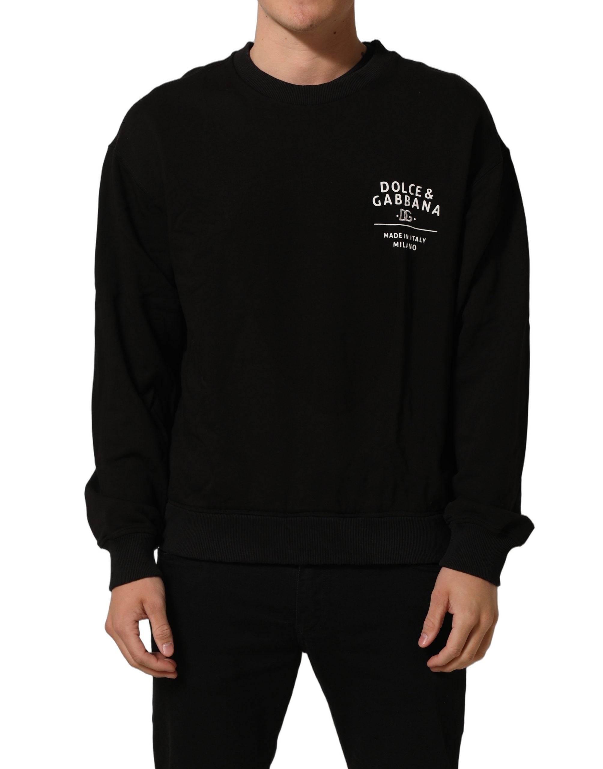 Dolce & Gabbana Black Cotton Logo Print Sweatshirt Men's Sweater (Pre-Owned)