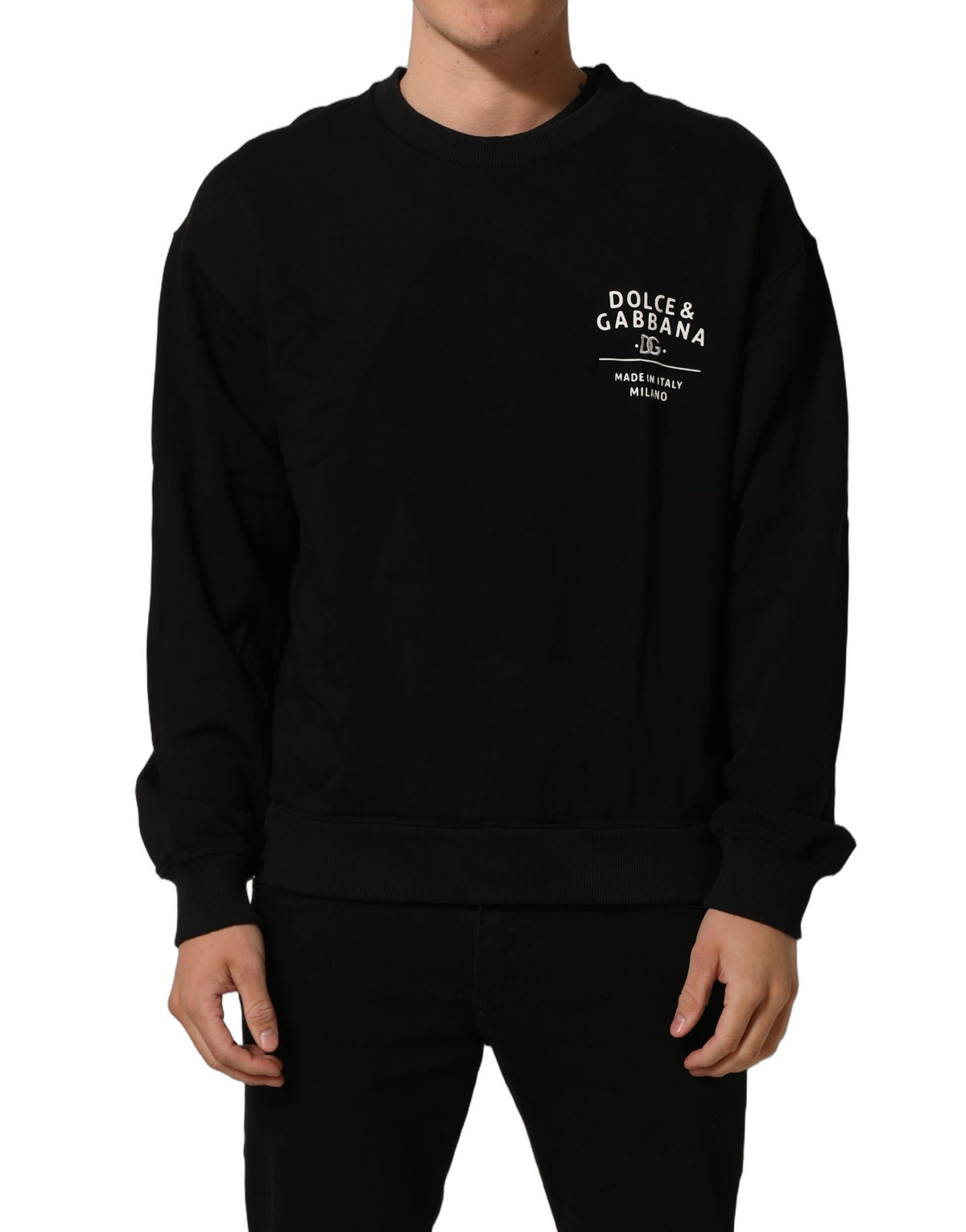 Dolce & Gabbana Black Cotton Logo Print Sweatshirt Men's Sweater (Pre-Owned)